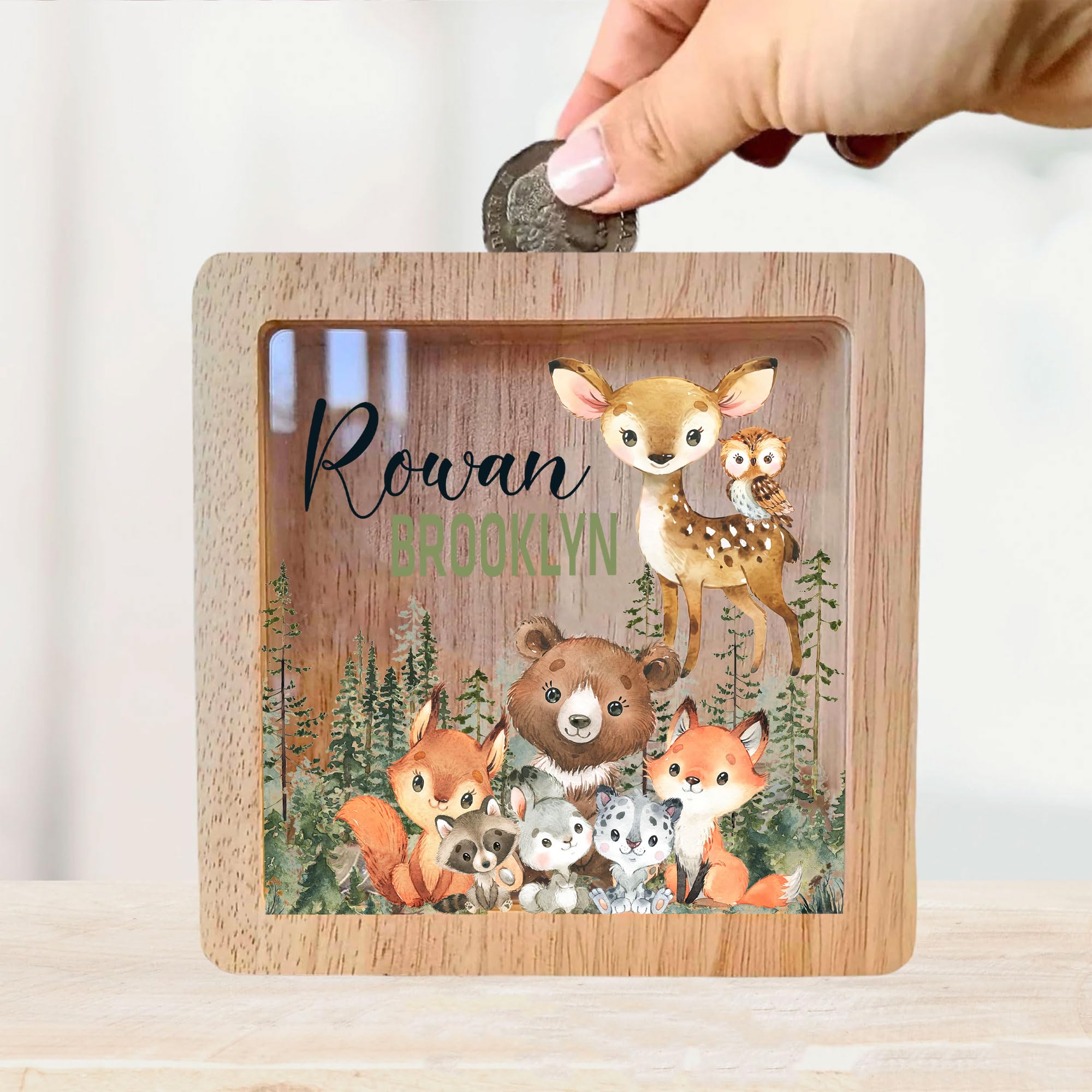 MDPrints Global Personalized Piggy Bank, 6.7"x6.7" Wooden Money Banks for Kids, Custom Gifts for Boys and Girls, Personalized Piggy Bank for Girls