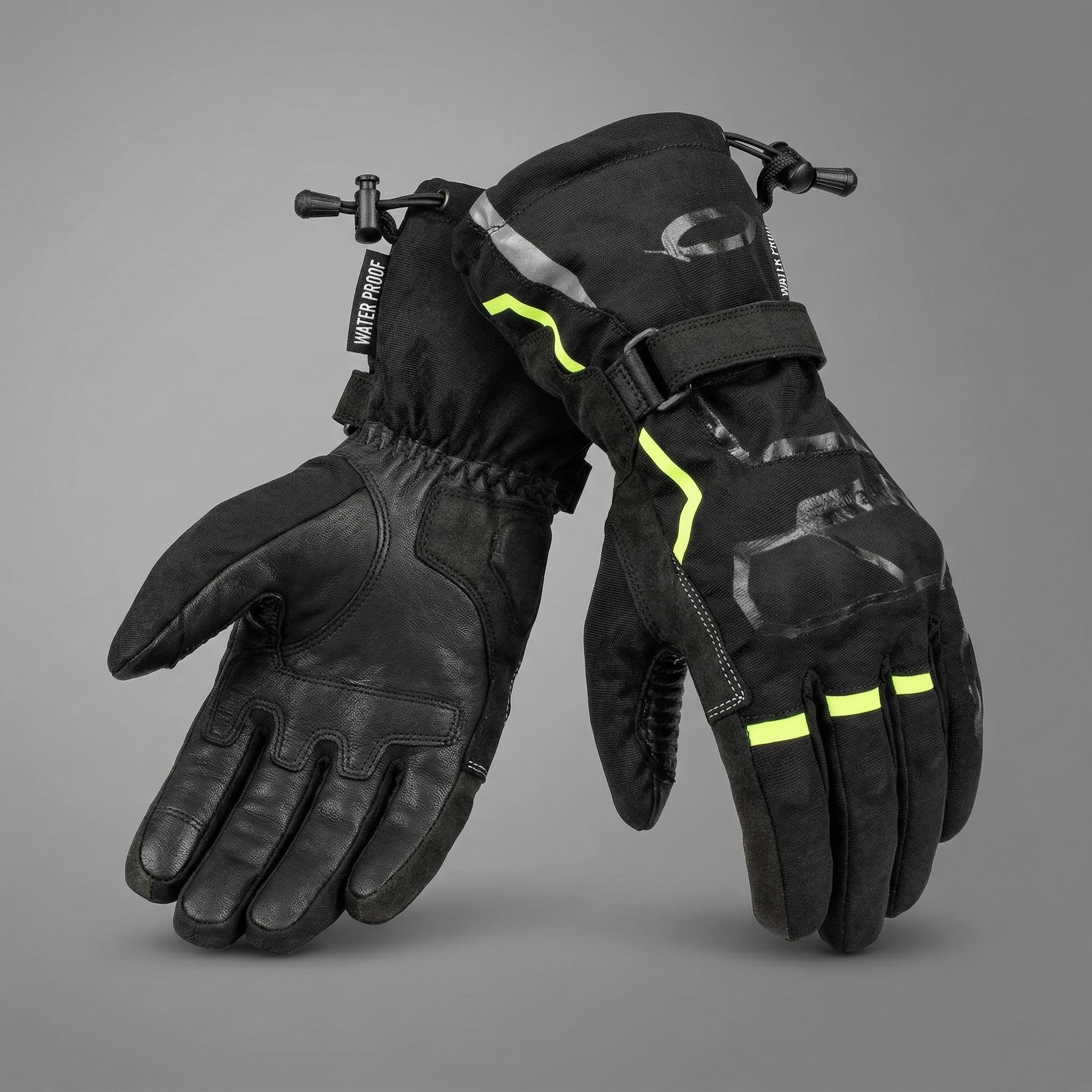 Gants d'hiver shadow-8 -tissu renforcé - moto homologués CE - approuvés CE - gants en cuir imperméable réfléchissant noir, jaune