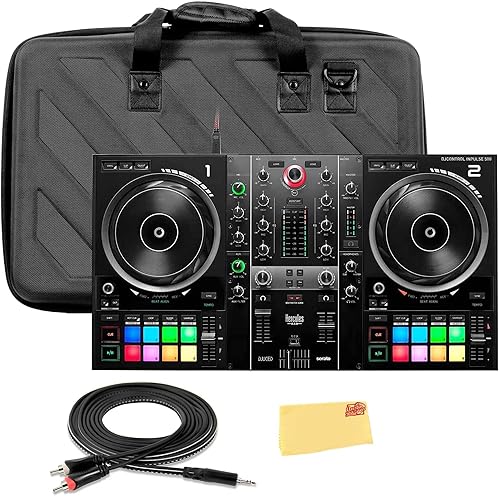 Hercules DJControl Inpulse 500 MK2 | Paquete de controlador DJ de 2 canales con estuche, cable de distribución TRS a RCA y paño de pulido Austin