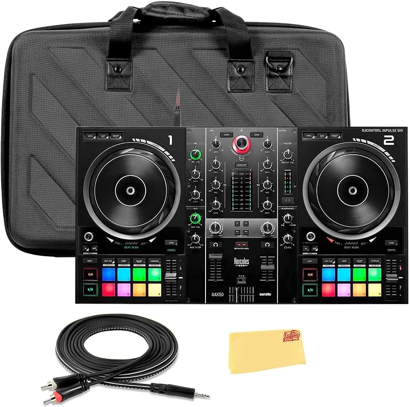 DJControl Inpulse 500 MK2 2-Channel DJ Controller Bundle with Case, TRS-to-RCA Breakout Cable, and Austin Bazaar Polishing Cloth