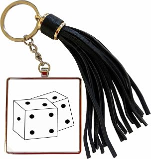 3dRose Black and White Dice Tassel Key Chain