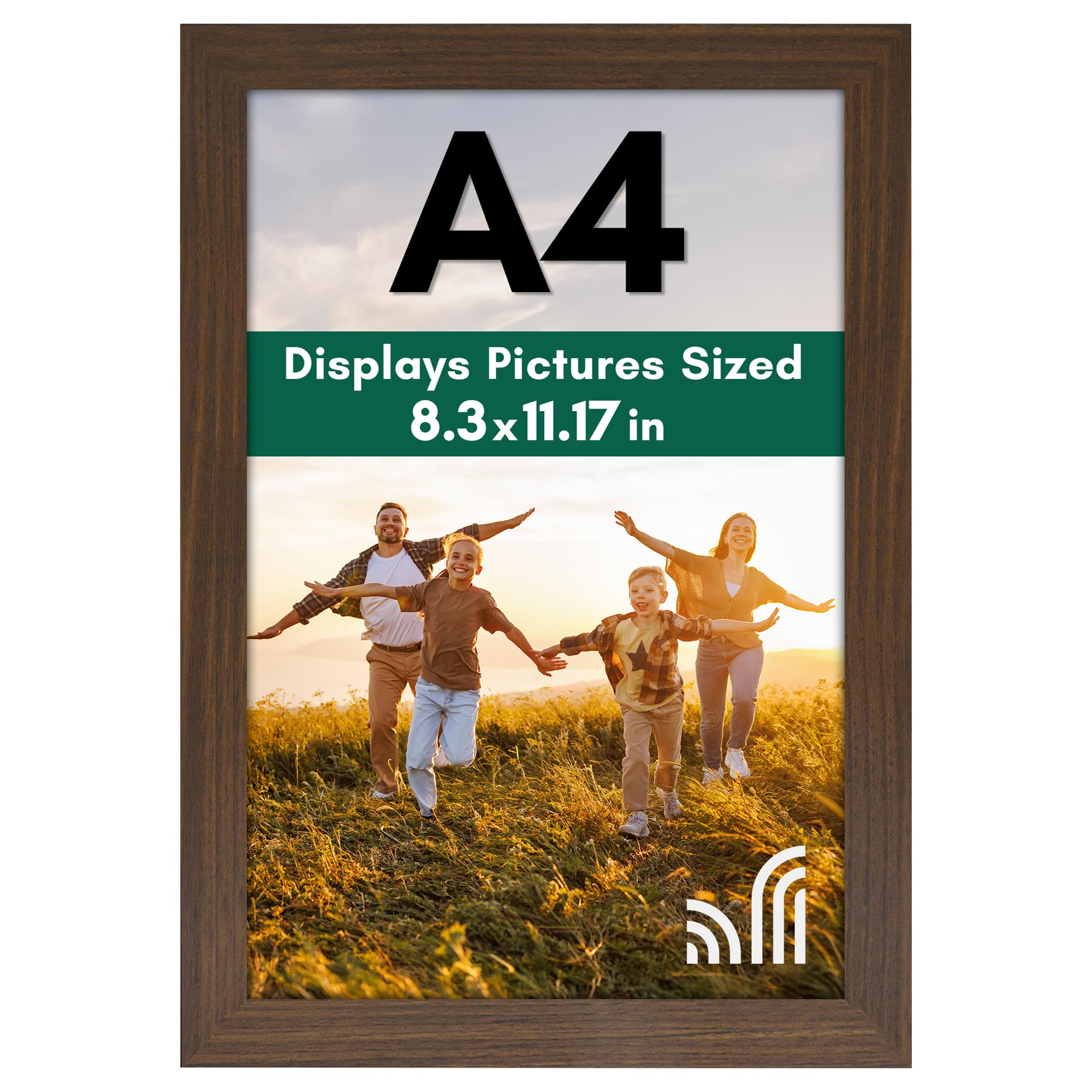 Americanflat A4 Picture Frame in Walnut - Engineered Wood with Shatter Resistant Glass - Horizontal and Vertical Formats for Wall and Tabletop