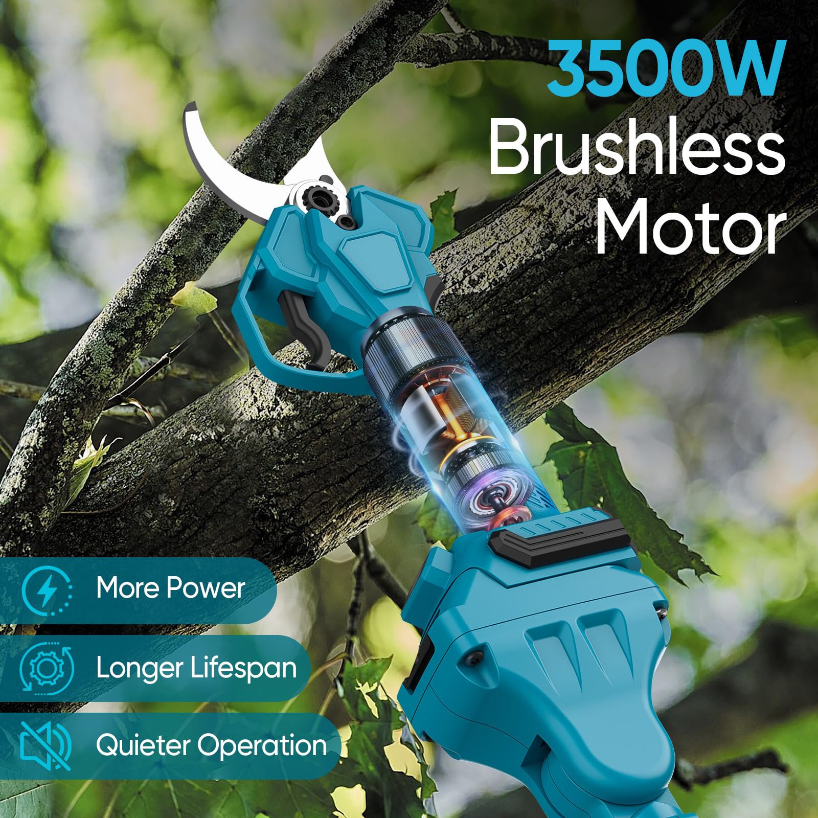 Sécateur Électrique Sans Fil avec Perche, 40MM Sécateur Électrique Télescopique avec 2 x 4,0Ah Batteries, Portée Maximale 1,6-2,8M, Moteur Brushless 1000W, Sécateur à Batterie pour Jardinage/Arbres