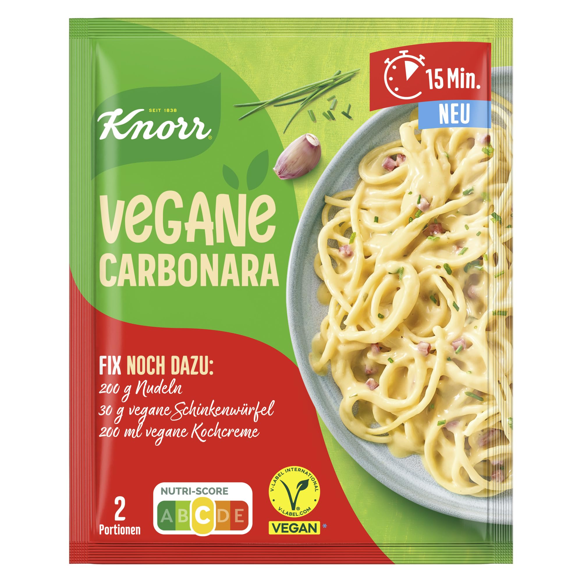 Knorr Fix Vegane Carbonara für eine leckere vegane Pasta ohne geschmacksverstärkende Zusatzstoffe 2 Portionen