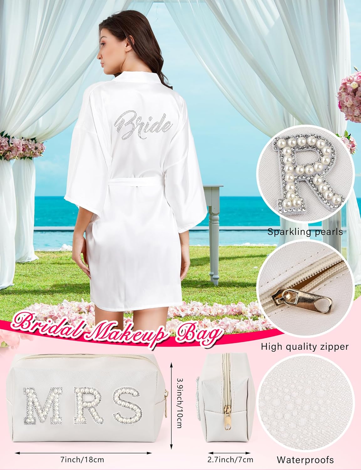 6 Pcs Women Bride Robe with Accessories for Bride Bachelorette Party Engagement Honeymoon Bridal Shower Gift - Image 2