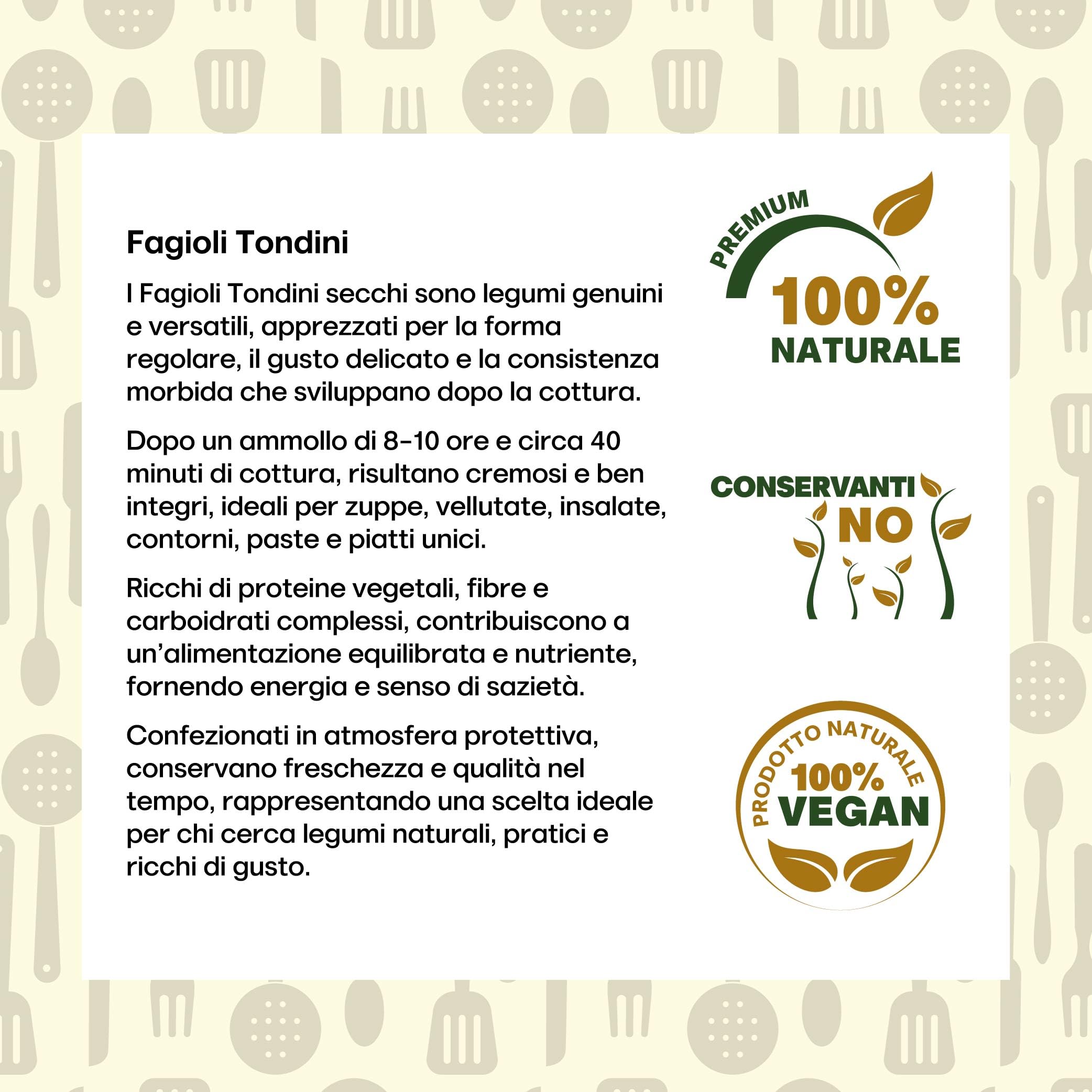 Il Contadino - Antichi Sapori | FAGIOLI TONDINI | Legumi Secchi, Ricchi di Proteine Vegetali e Fibre, Legumi Naturali di Qualità Premium, Senza Conservanti, Confezione Salva Freschezza (20 Kg)