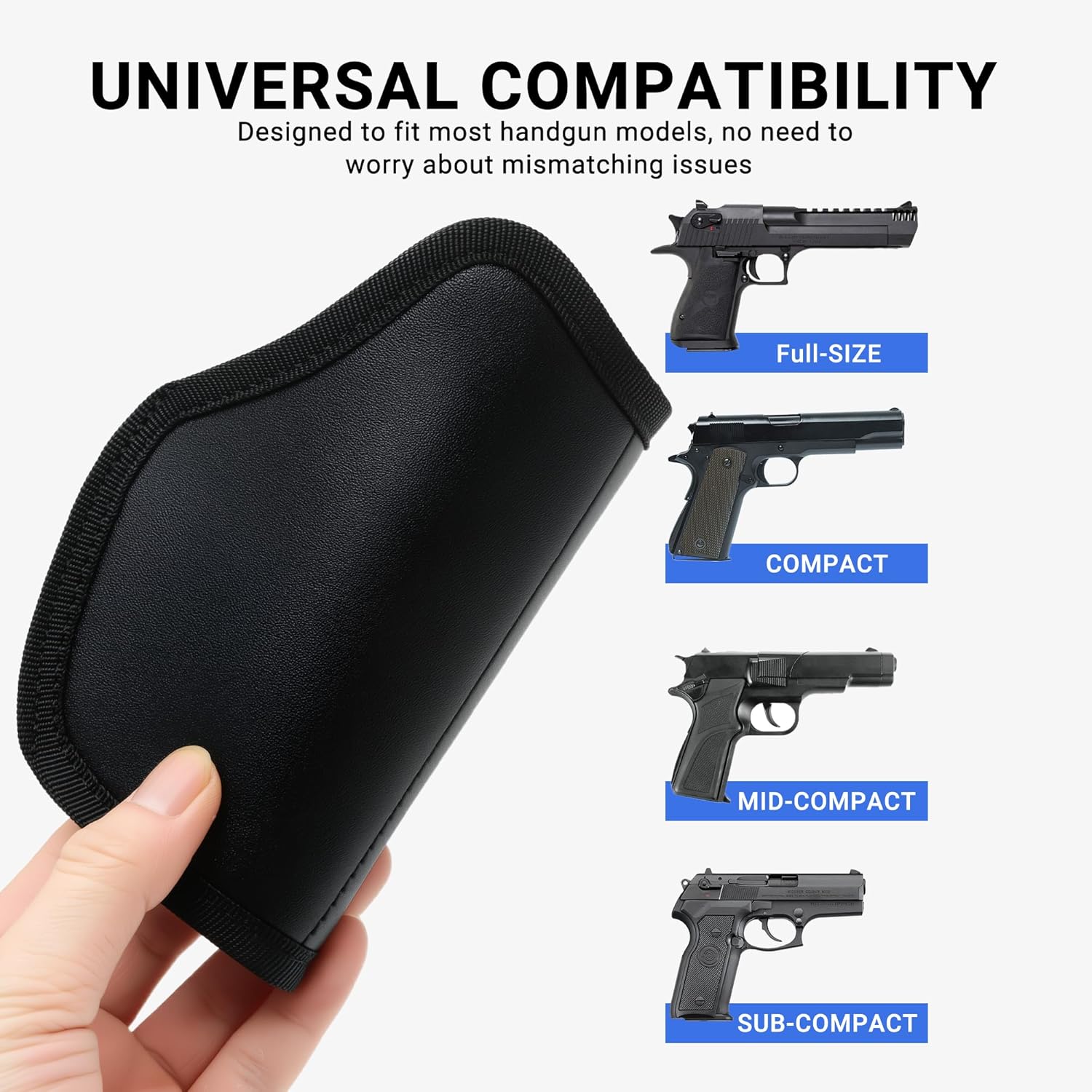 Universal Gun Holster, Premium PU Leather Concealed Carry Holster, Soft Fleece Lining for Quick Draw, Portable Pistol Holster Fit for Pocket/Bag, Compatible with Most Handgun Models