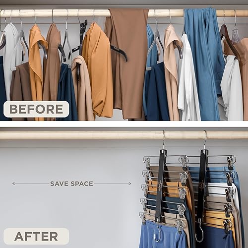 Miniatura 3 de MORALVE Perchas para faldas que ahorran espacio  Perchas de pantalones cortos de madera de haya europea y perchas para faldas  Perchas de falda para