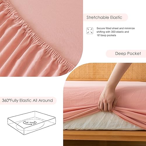 Miniatura 5 de COTTEBED Juego de sábanas tamaño Queen, polialgodón lavado, ligero súper suave de fácil cuidado, aspecto antiarrugas vintage, juego de sábanas de 4