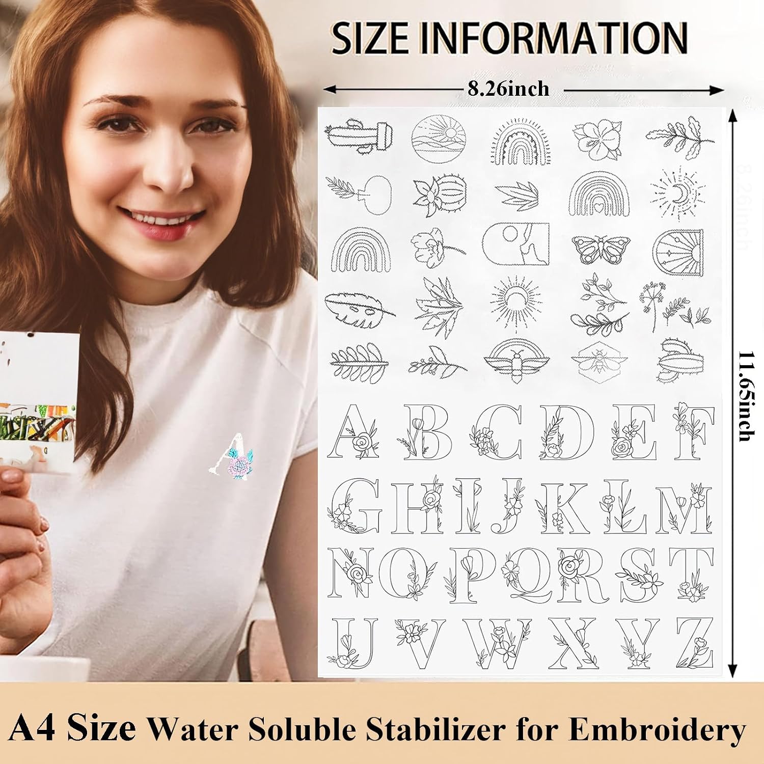 Tekalobr 50Pcs Water Soluble Sewing Stabilizers Embroidery Stick and Stitch Embroidery Paper Wash Away Stabilizers for Embroidery with Flower Patterns for Hand Sewing Lover Beginners