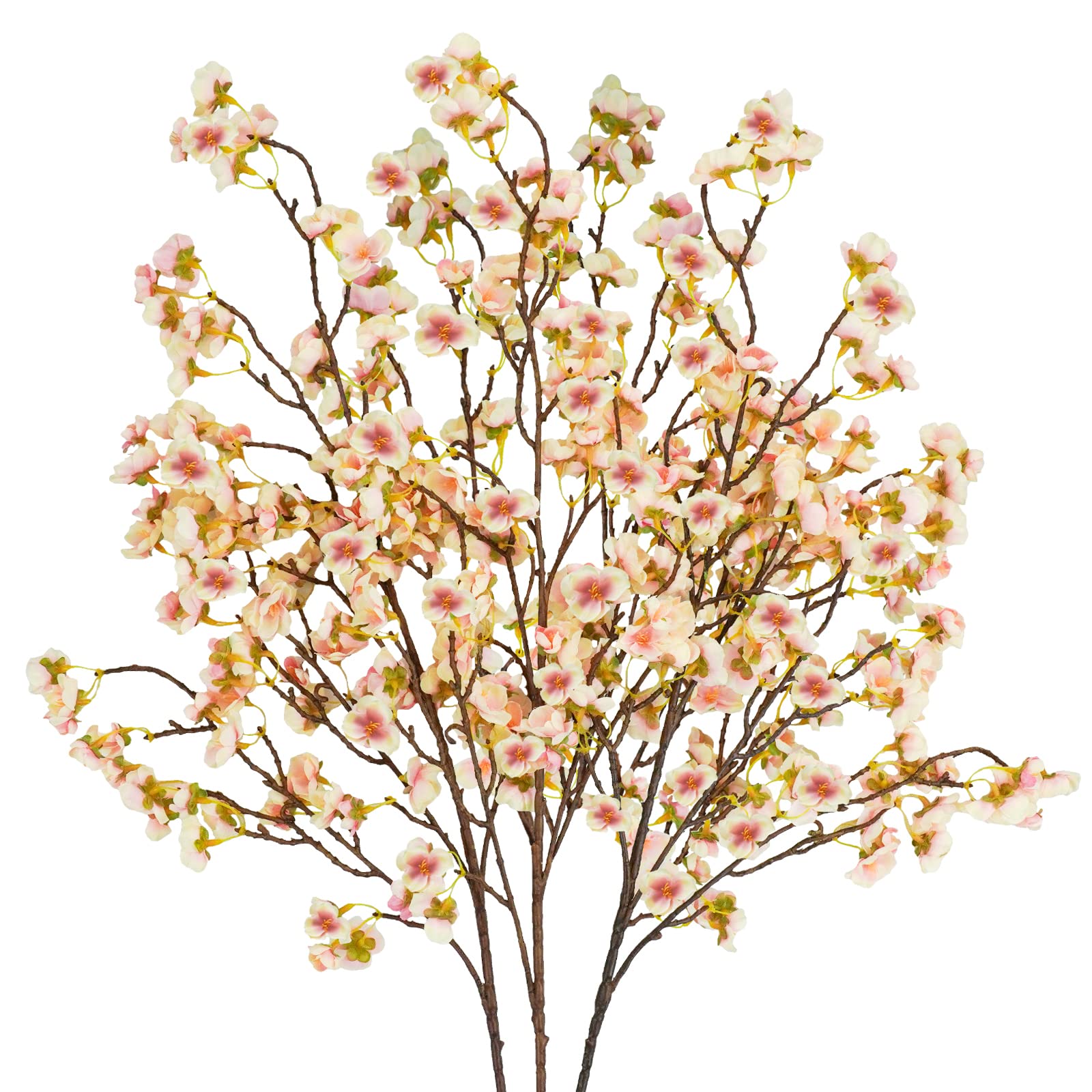 uieke 3pcs silk cherry blossom branches, 40.5in artificial cherry blossom flowers long stems fake flowers arrangements for tall vase wedding home japanese decor, yellow pink
