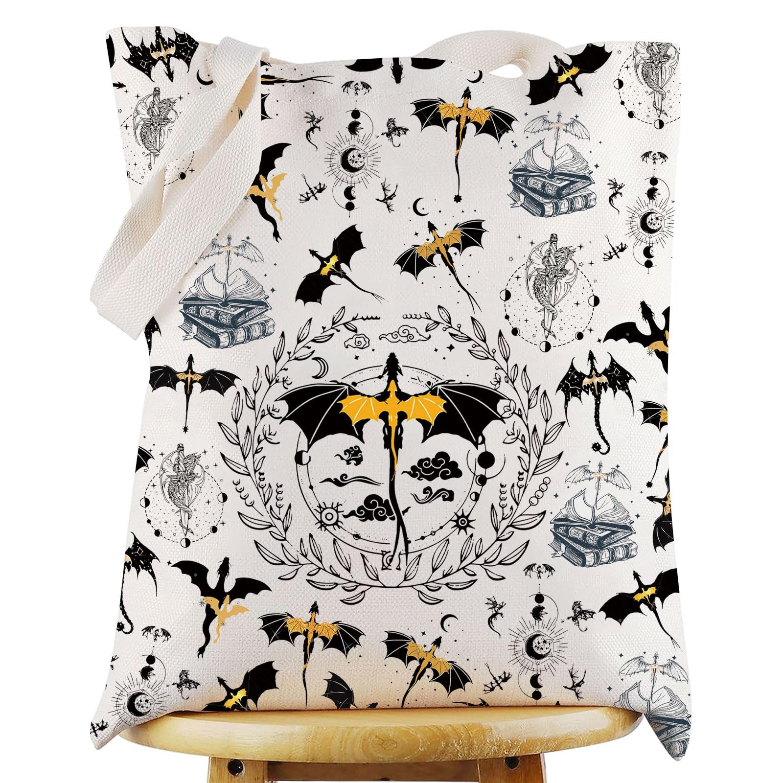 WZMPA 4th Wing Tote Bag Dragon Ridder Inspired Gift Violet Sorrengail Reusable Grocery Bag Bookish Merchandise