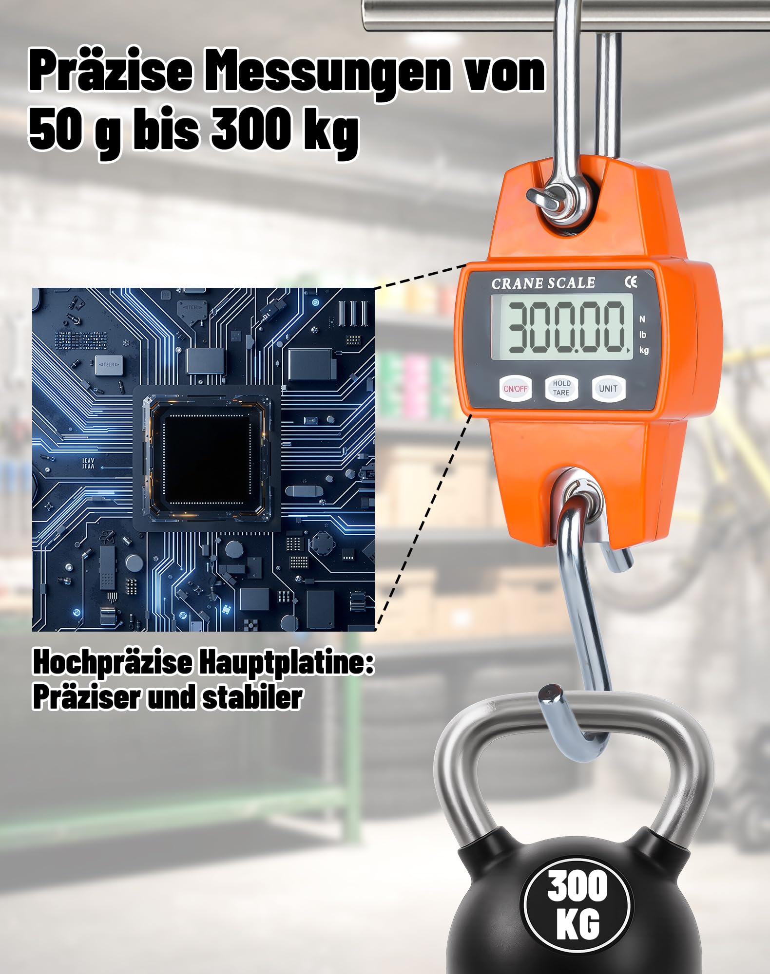 Báscula digital colgante 300 kg 660 libras Precisa Báscula de grúa colgante Báscula electrónica de pescado 50 g Báscula de caza portátil