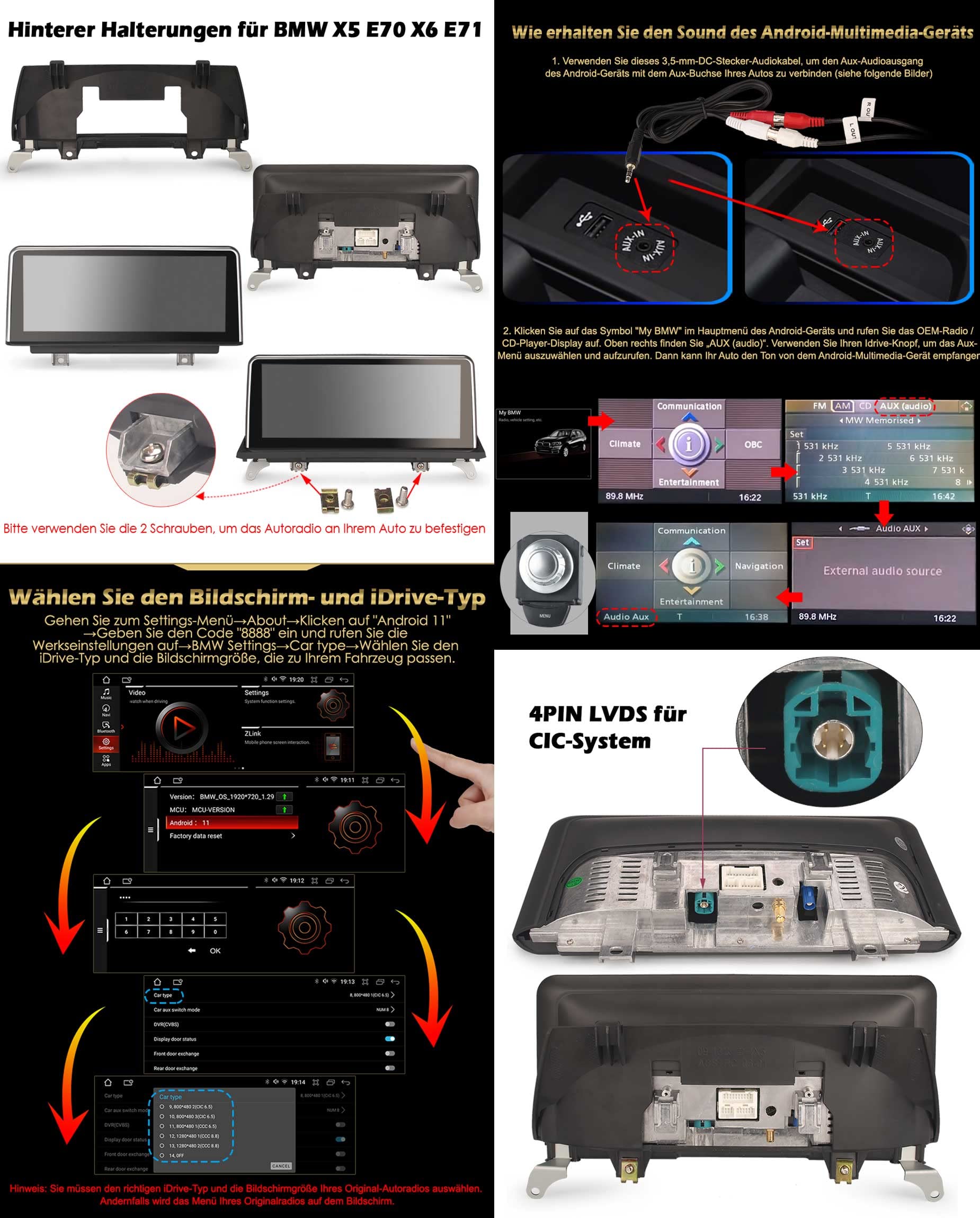 Erisin 10,25" Android 13 radio samochodowe GPS nawigacja do BMW X5 E70 X6 E71 CIC system obsługuje CarPlay IPS Touch Screen iDrive OEM radio Bluetooth DAB+ Android Auto WiFi USB TPMS 8-rdzeniowy 4 GB