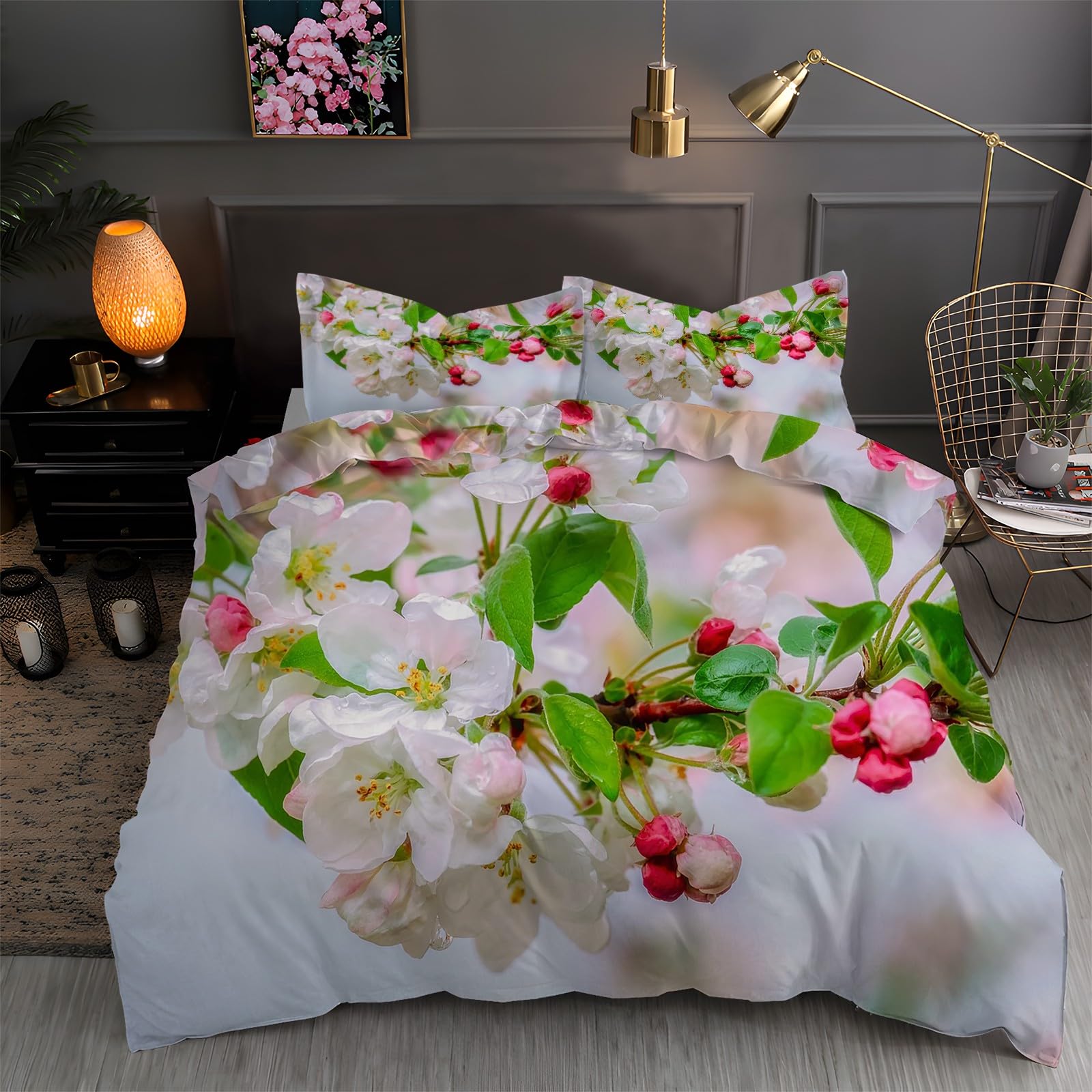 Housse de couette 220 x 240 parure de lit adulte 2 personnes microfibre bégonia avec fermeture