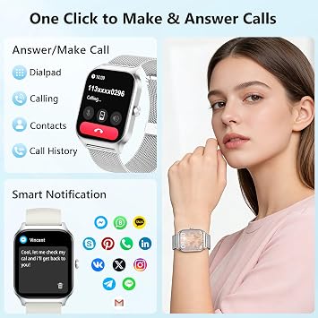 Smart Watch, 1.85 Smart Watches Women Men Make/Answer Call, Heart Rate/Blood Pressure/Sleep Monitor, 110+Sports Modes, Voice Control, Waterproof Fitness Watch Compatible for Android & iPhone