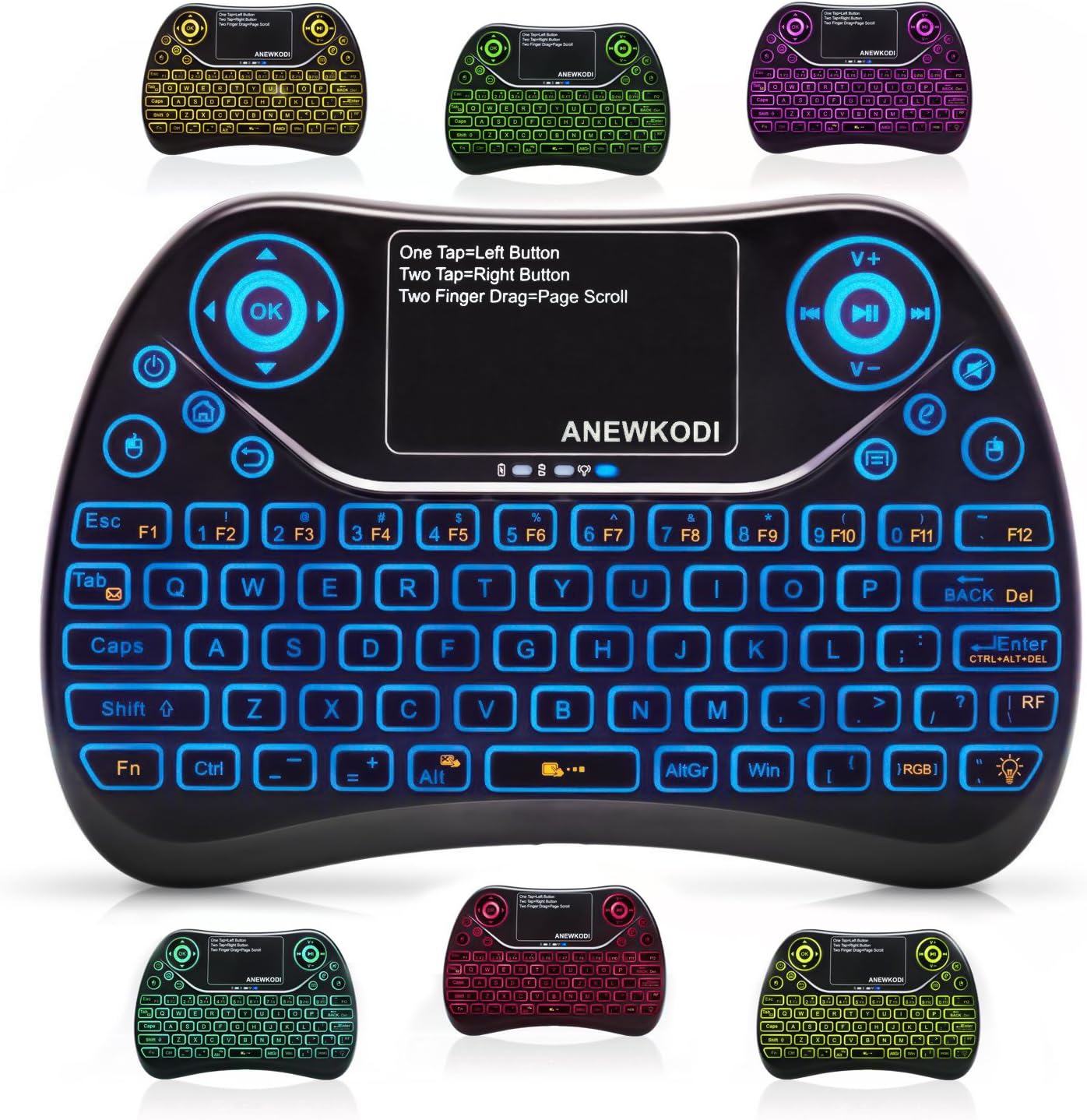 ANEWKODI Mini Wireless Keyboard, Touchpad Mouse Combo and Backlit Multimedia Keys 2.4GHz USB Rechargeable Handheld Remote Control Keyboard for Smart TV, Laptop, PC, Tablet, X-Box, Android TV Box