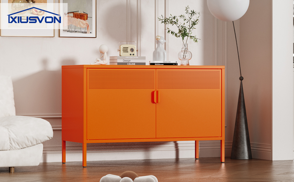 Amazon.com: XIUSVON Orange Metal Storage Cabinet,2 Door TV Stand