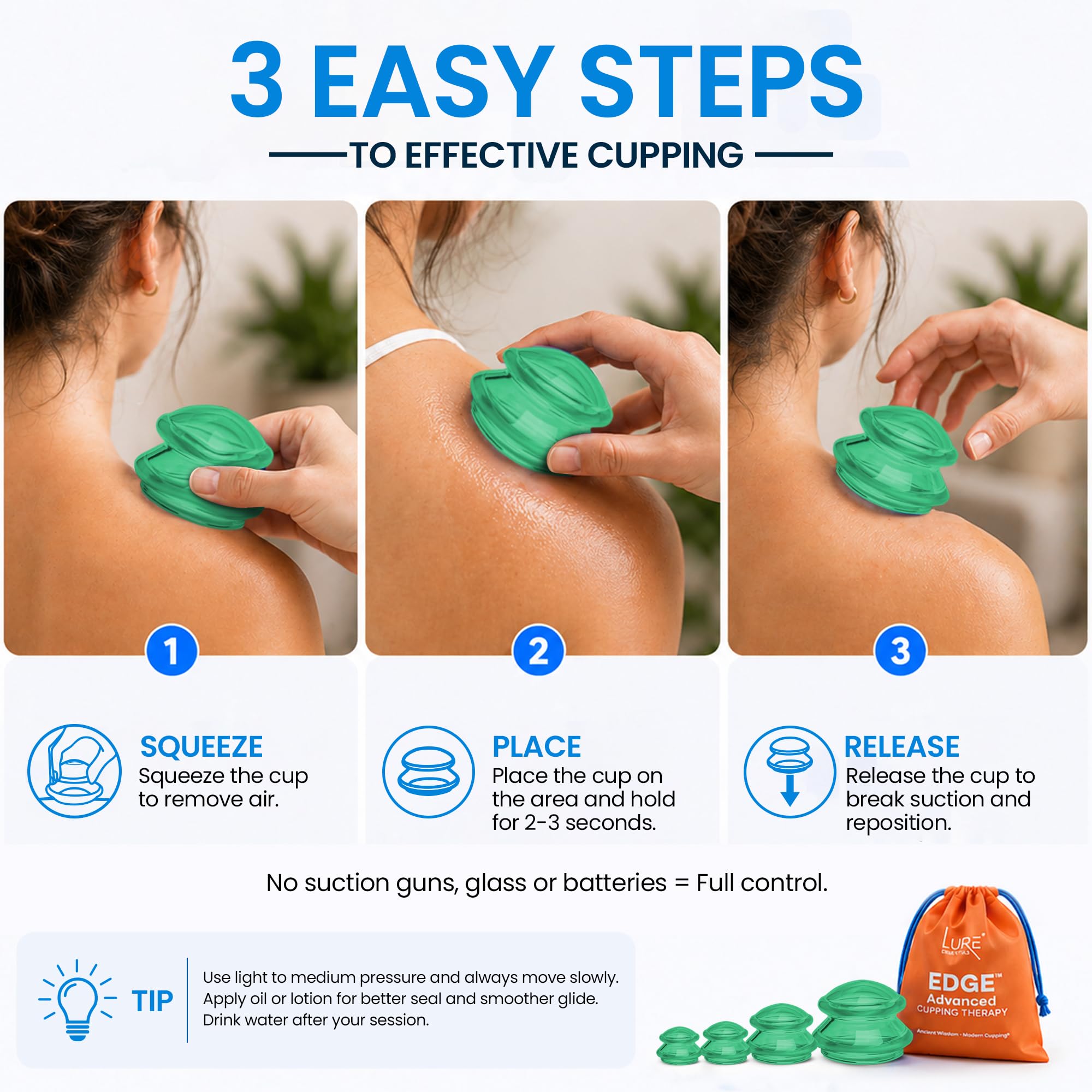 Lure Home spa massaggio Coppettazione kit – The most raccomandata terapia set per dolori muscolari, sollievo dal dolore, lesioni recupero, tonifica e cellulite professionale di qualità medica 4 tazze