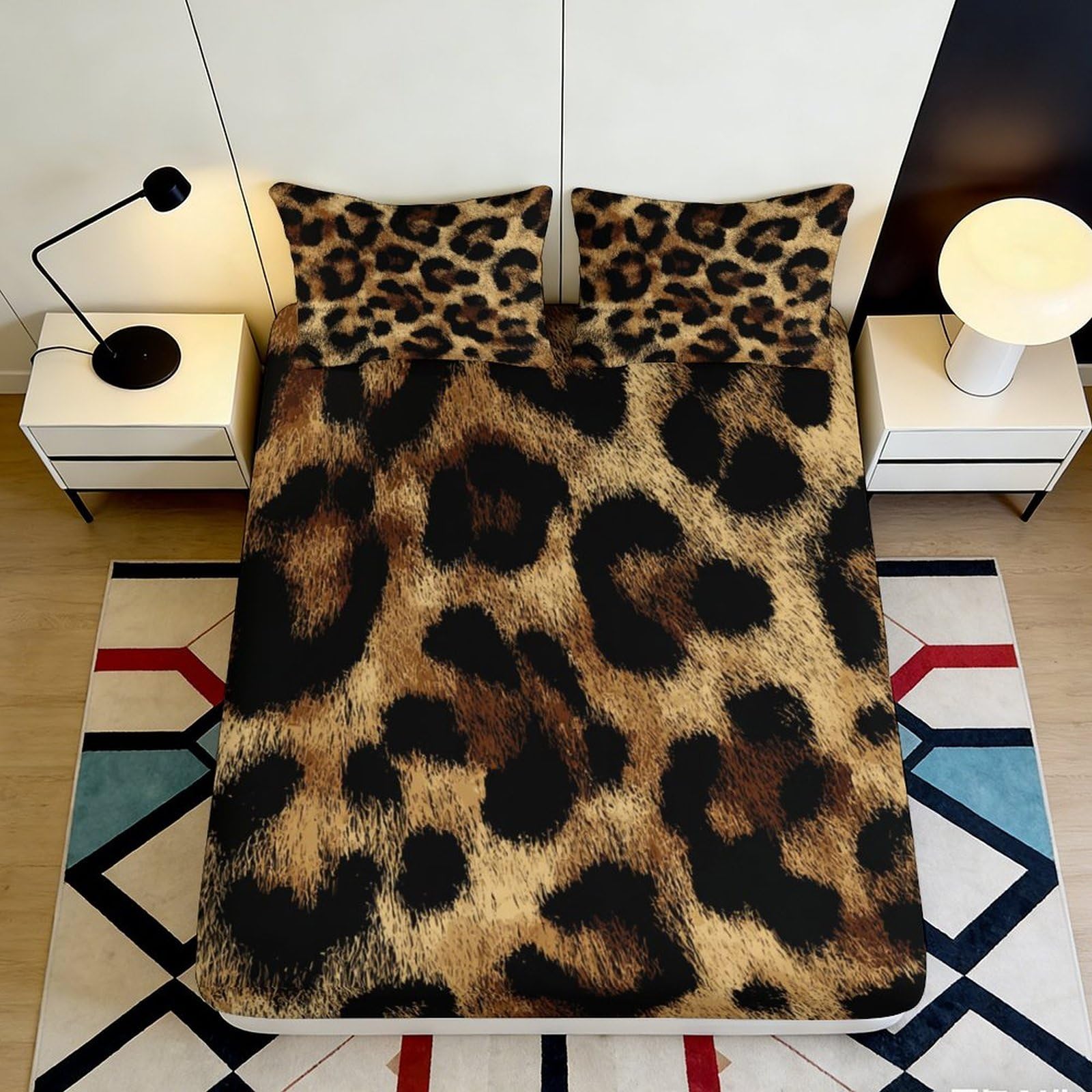 Uynsixtme Style-6 3D Printed Leopard Fitted Sheet Microfiber Deep Pocket Non-Slip Bedroom Bedding Leopard Mattress Fitted Cover Washable For Adults 200X200x25cm