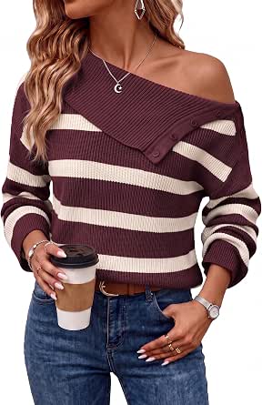 Dokotoo Striped Sweaters for Women Fall Outfits Turtleneck Knit Tops
