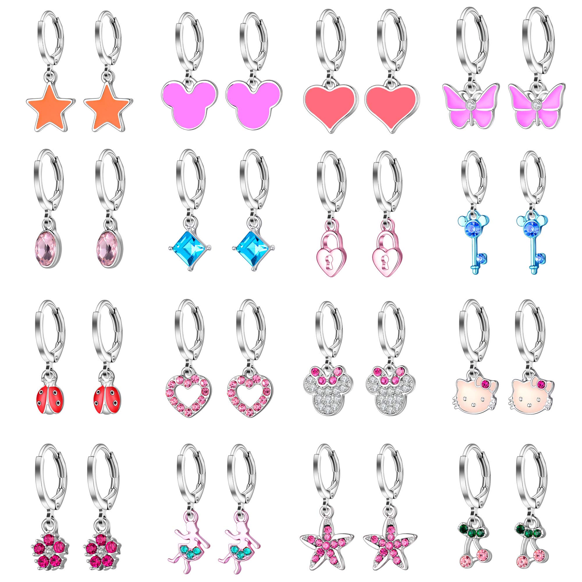 Aganippe10/16 Pairs Hypoallergenic Small Dangle Hoop Earrings for Girls Cute Huggie Hoop Earrings with Charm Hoop Earrings and Stud Earrings Jewelry Set for Little Girls Kids Women Teens Unicorn Earrings Set