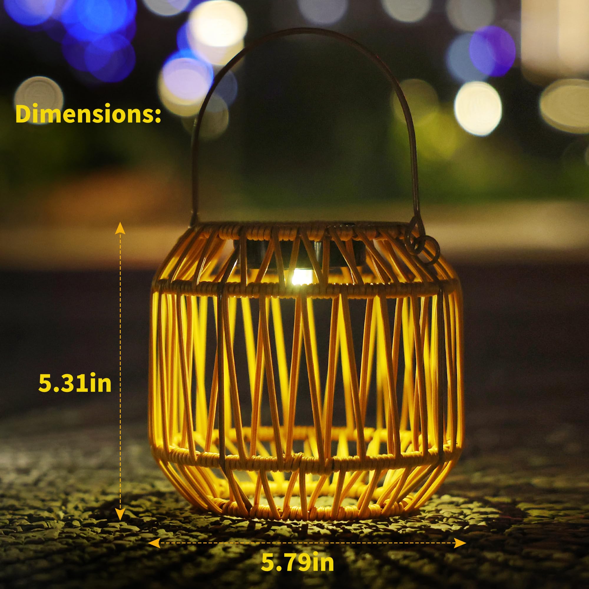 Lanterne solari da esterni, da appendere, in rattan naturale, decorazione per patio, cortile, veranda, giardino e casa