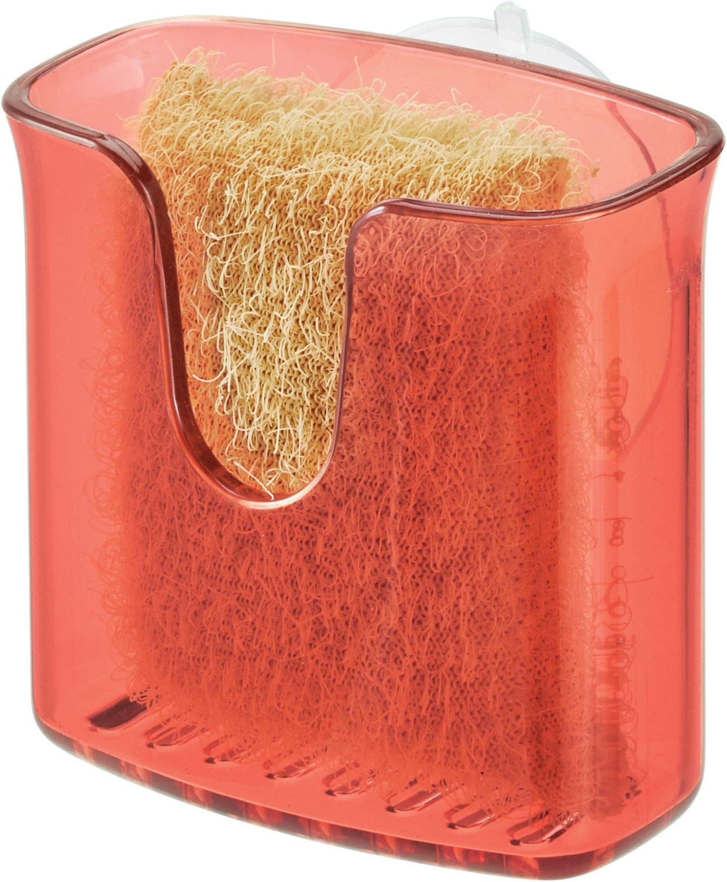 iDesign 30064 Sponge Holder, Small Plastic Kitchen Sink Tidy with Suction Cup, Sink Organiser for Rectangular Dish Sponge or Pot Scourer, Red, 9.8 cm x 5.1 cm x 8.4 cm