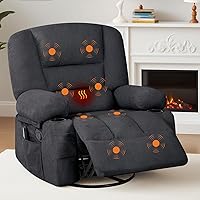 GarveeHome Oversized Swivel Rocker Recliner with Heat Massage, Vibration, Cup Holders - Wide Chenille Chair for Adults, 350lb Capacity