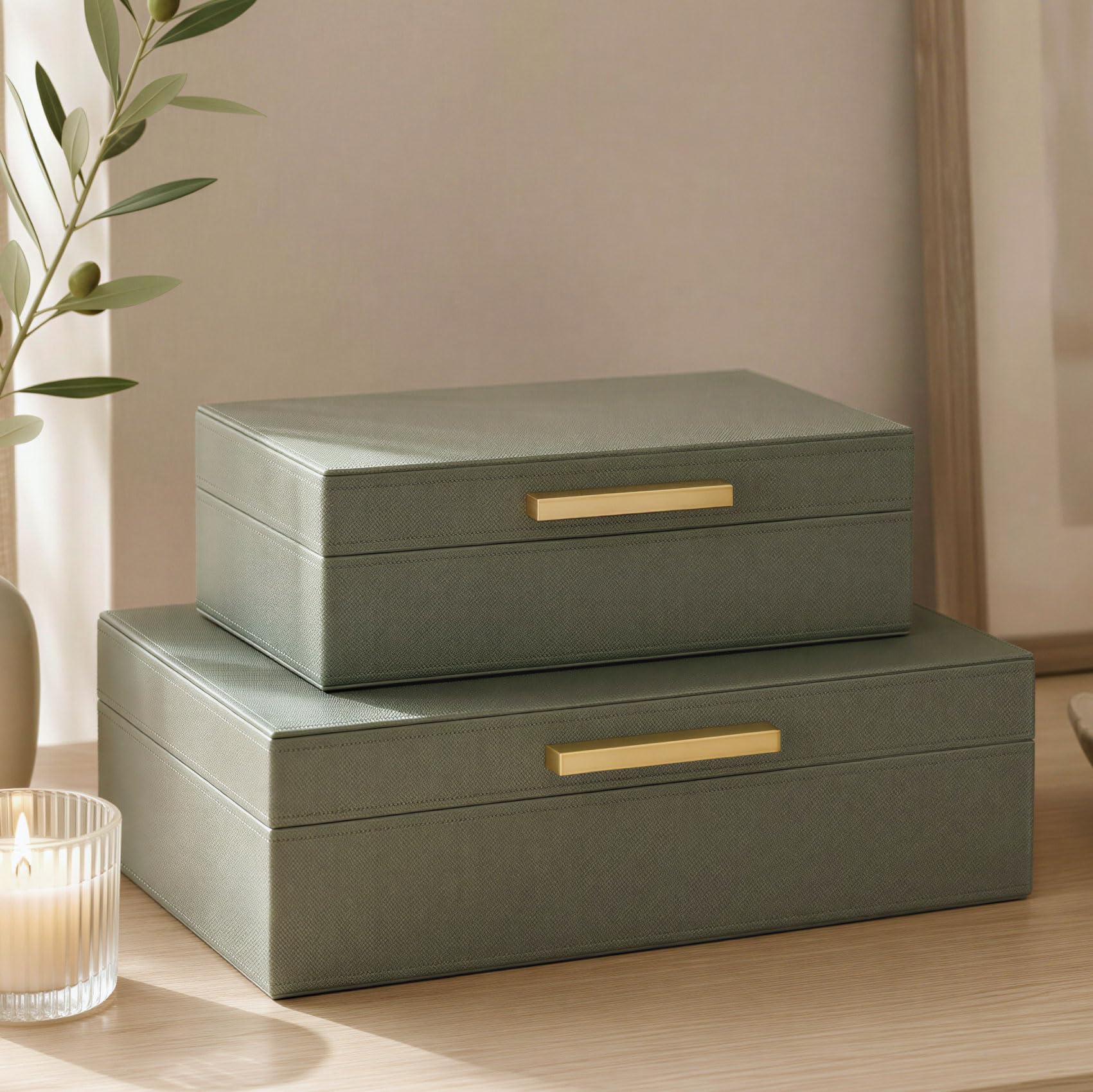 Amazon.com: Decorative Storage Boxes with Lids - Set of 2 PU