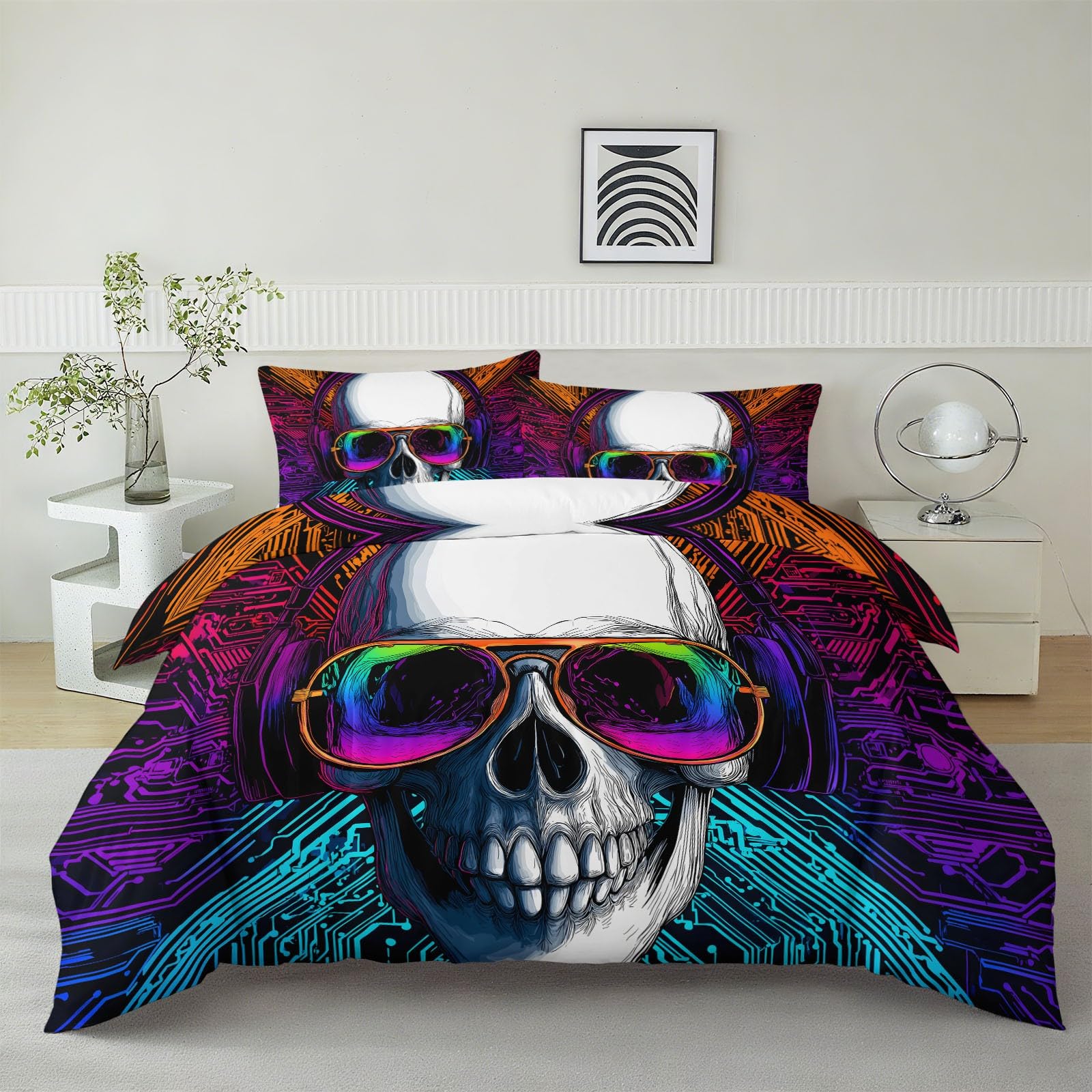 Generisch Pościel 220 x 240 cm, kolor 3-częściowy, dwustronny wzór, zestaw słuchawek, zestaw pościeli, hipoalergiczna poszewka na kołdrę z mikrofibry z zamkiem błyskawicznym i 2 poszewki na poduszkę