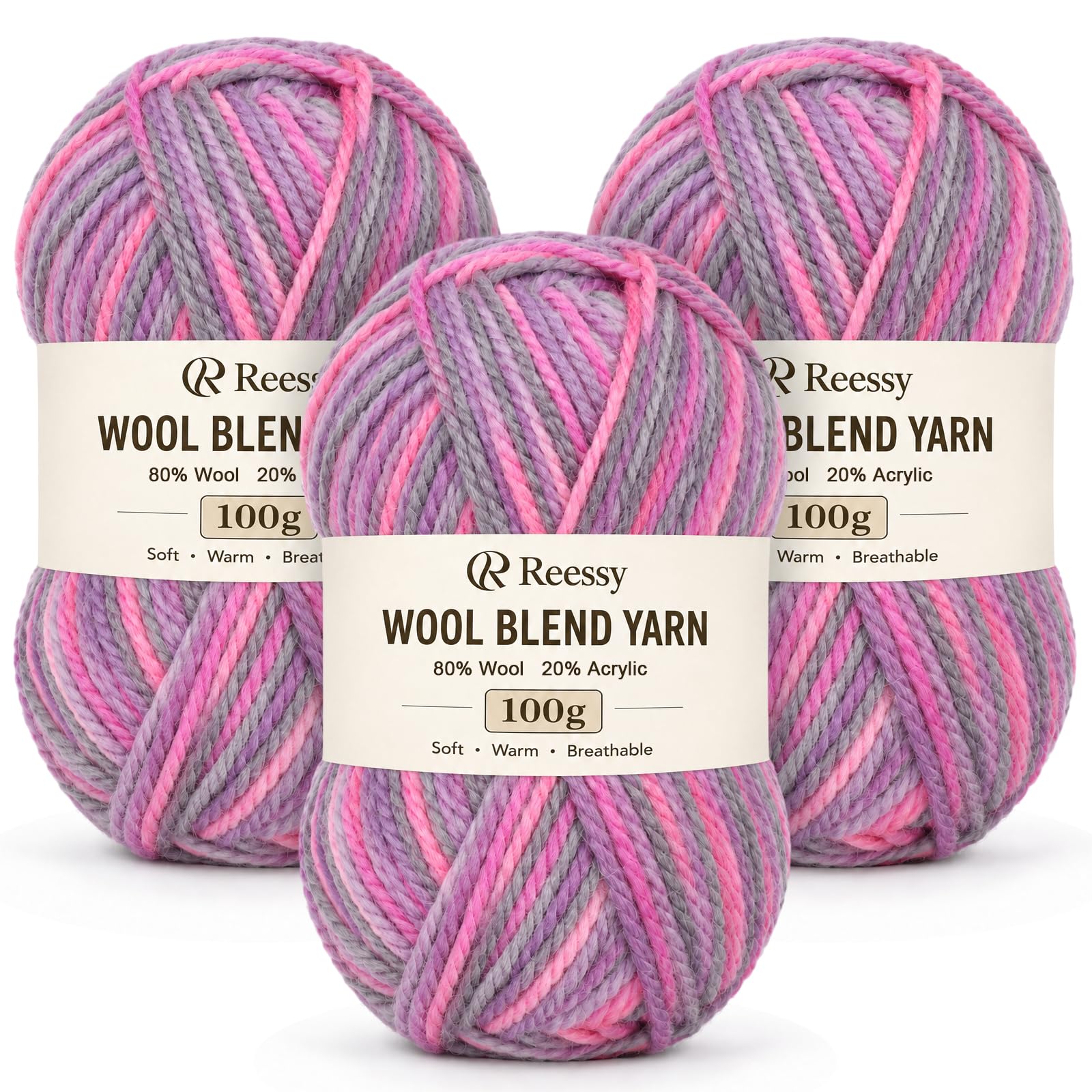 Reessy Knitting Wool, 3 Pack of 100g Gradient Chunky Wool Ombre Yarn(#15)