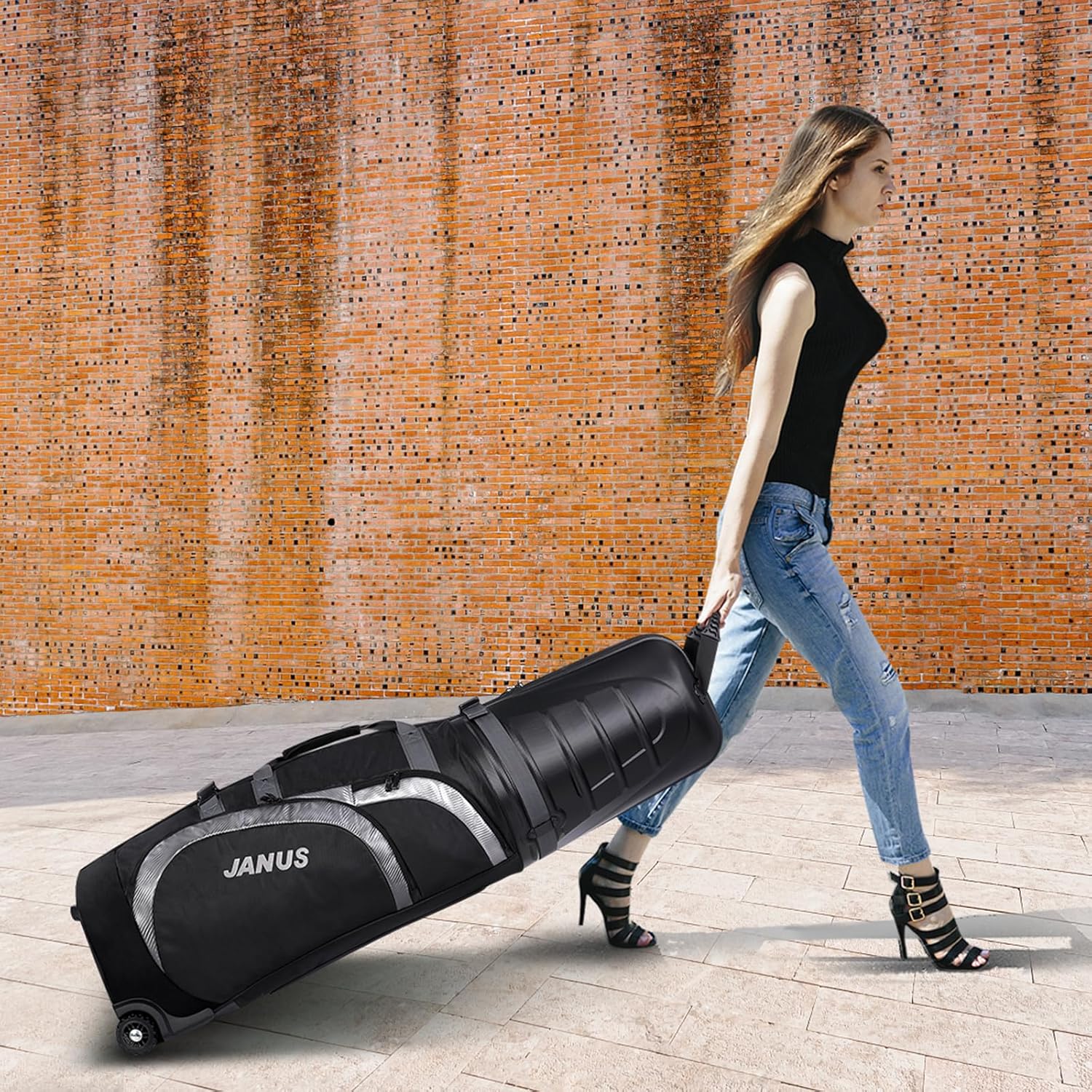 Golf Travel Bags for Airlines with Wheels and Hard Shell Head,2 Privacy and 2 Storage Pockets,Waterproof Carbon Fiber Bottom,Protect Golf Clubs,Lightweight,for Business,Family and Golf Travel