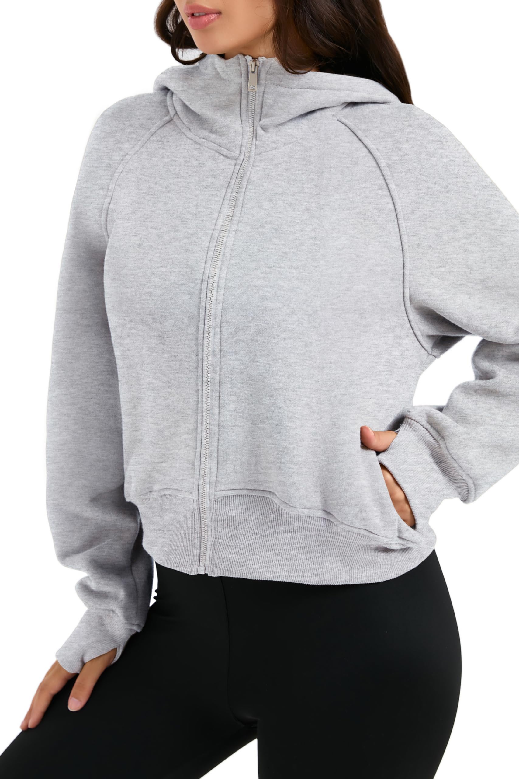 Timuspo Sweat à capuche court pour femme - Avec fermeture éclair - Doublure en polaire - Fermeture éclair - Automne et hiver