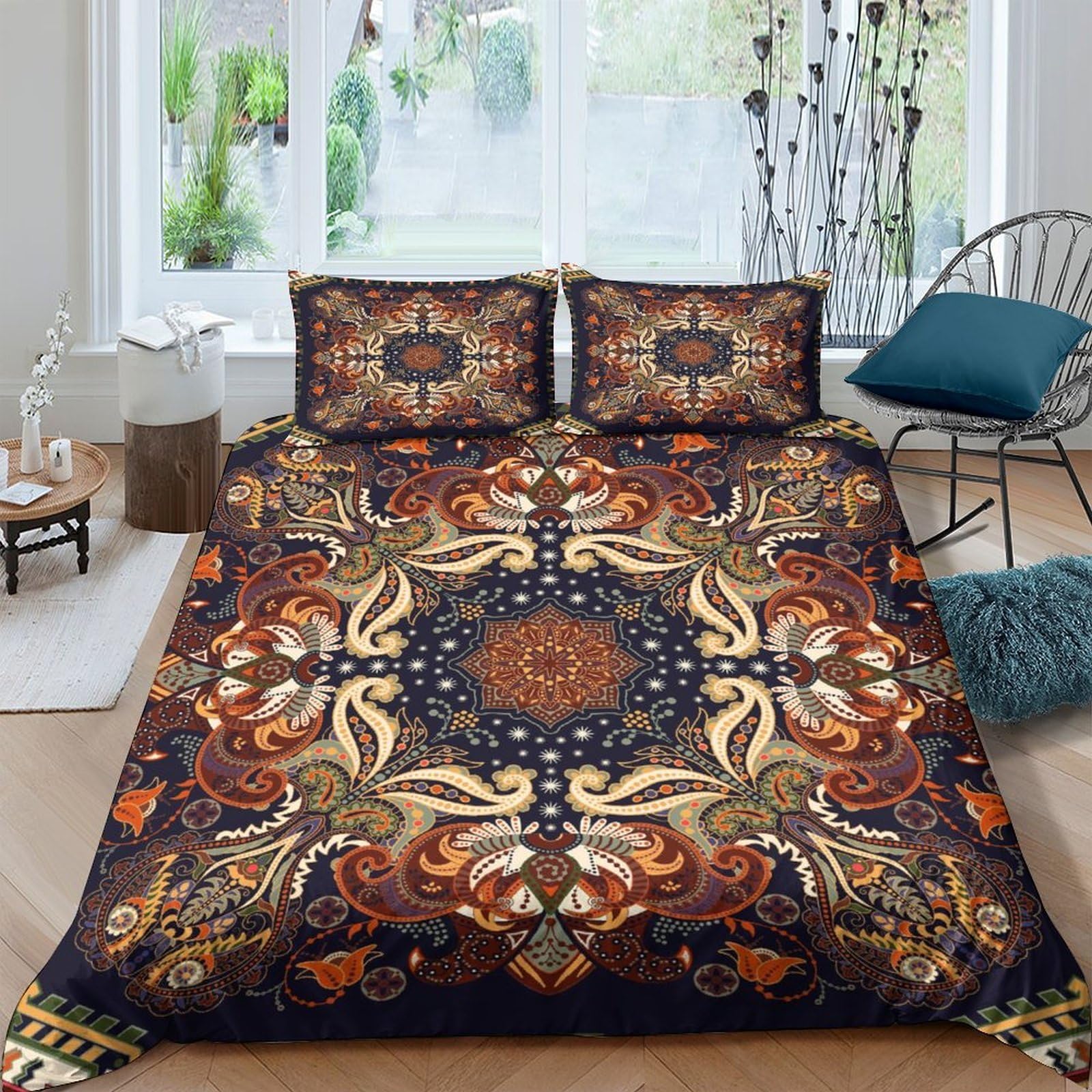 Ctjqhvkz Style-6 3D Printed Boho Mandala Fitted Sheet Microfiber Soft Breathable Ethnic Floral Mattress Cover For Bedroom Guest Room Decor, Easy Care Single（135X200cm）