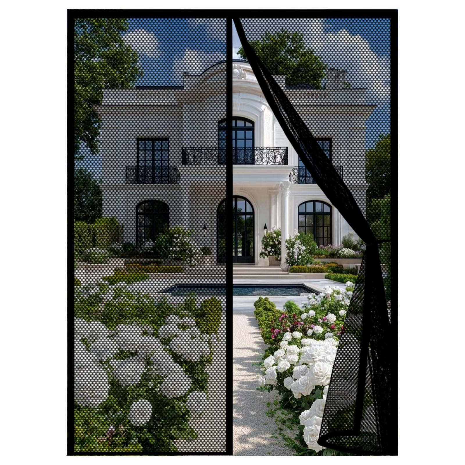 Guojun Black Magnetic Fly Screen Door 104 X 295 Cm Powerful Magnets And Full Frame Magic Tape Fly Nets For Doors Easy To Install Without Drilling For Patio Bedroom Sliding Kitchen,