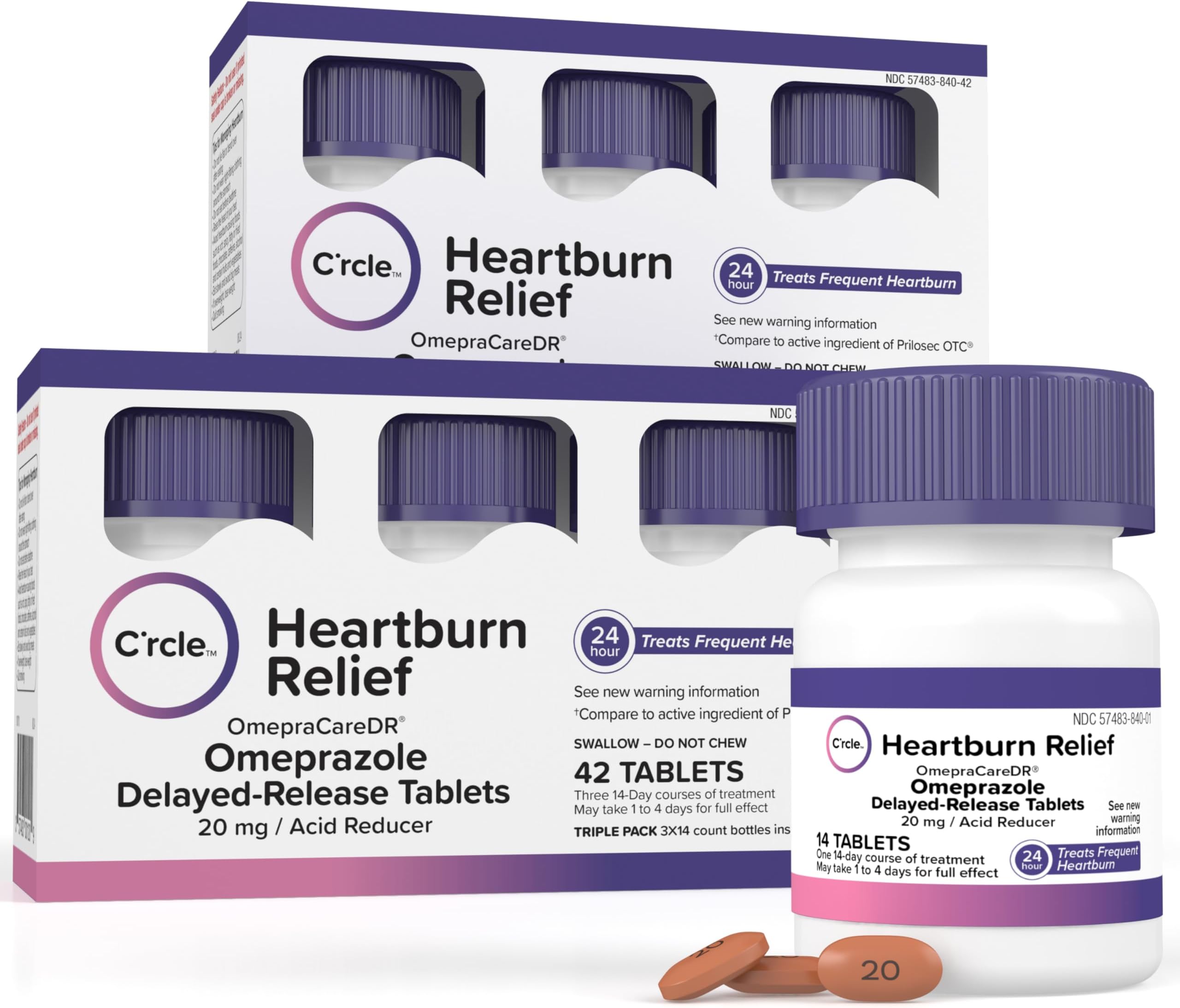 Omeprazole 20mg Bulk 84 ct - Heartburn Medicine Omeprazole Tablets - Acid Reducer Pills for Heartburn Relief and Acid Reflux Medicine - Six 14 Ct Bottles