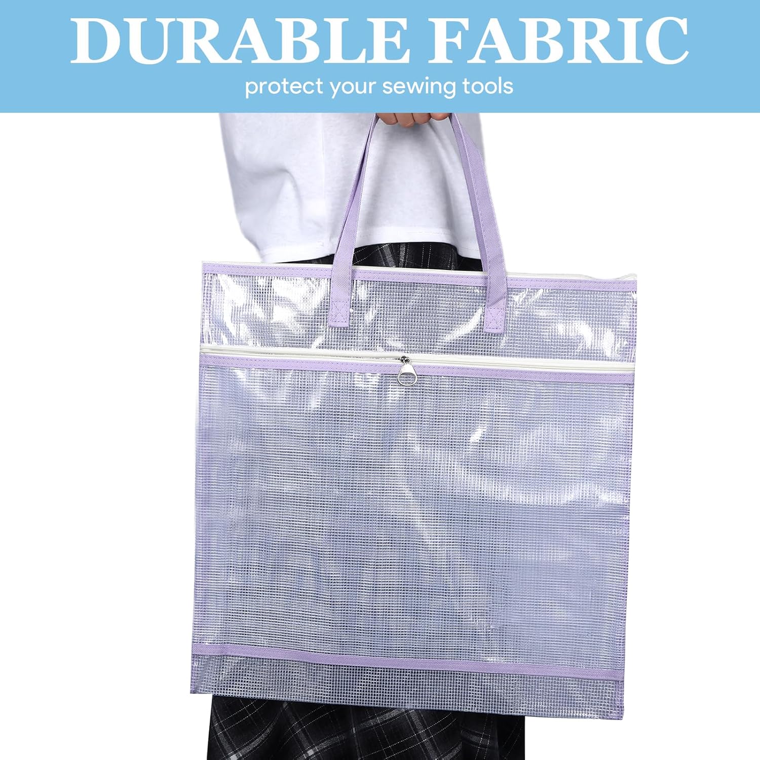 6Pcs Sew Project Bags for Quilting 16x16 in, Needlepoint Craft Organizer Storage Project Bags with Handle and Pocket Jumbo Sew Quilting Mesh for Quilters Knitting Stitching Crafter, Cool Colors