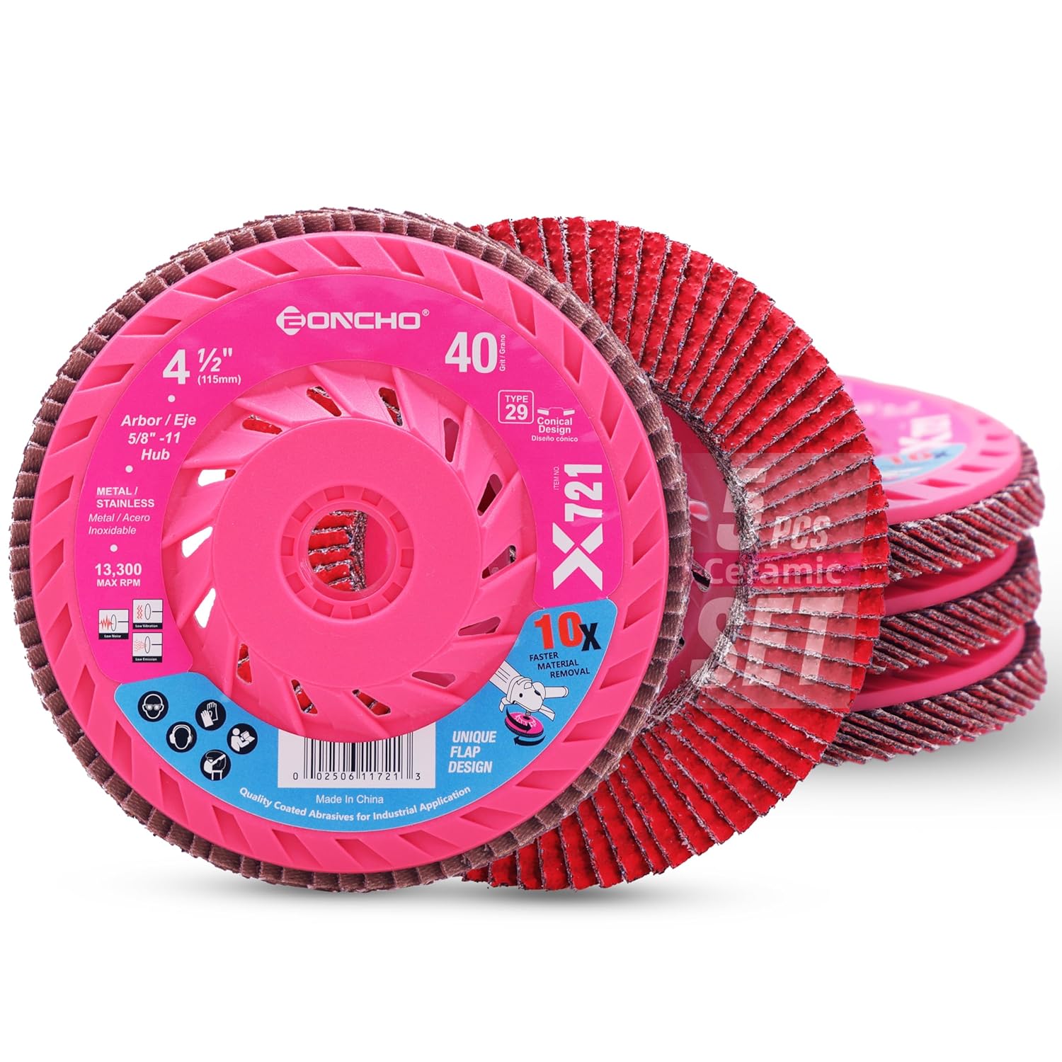 Expert Ceramic 4 1/2 Flap Disc 40 Grit for Angle Grinder with Speed HUB, Type 29 Flap Sanding Disc, High Density Trimmable Grinding Wheels for Stainless Steel, Sheet Metal (5 Pack)