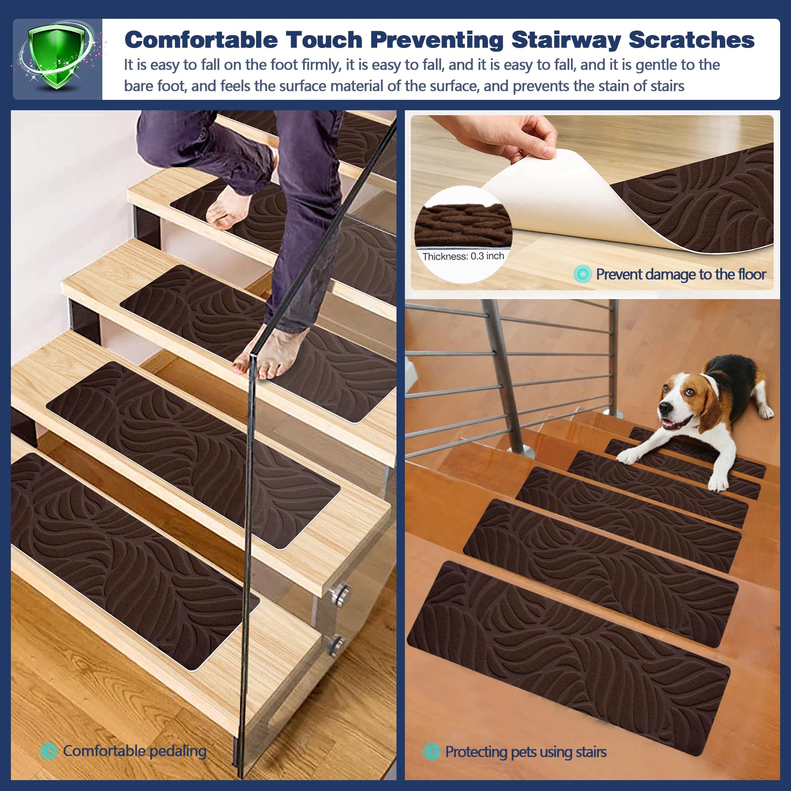 SARBEN Lot De 15 Tapis D'escalier Antidérapants Pour Intérieur - 20,3 X