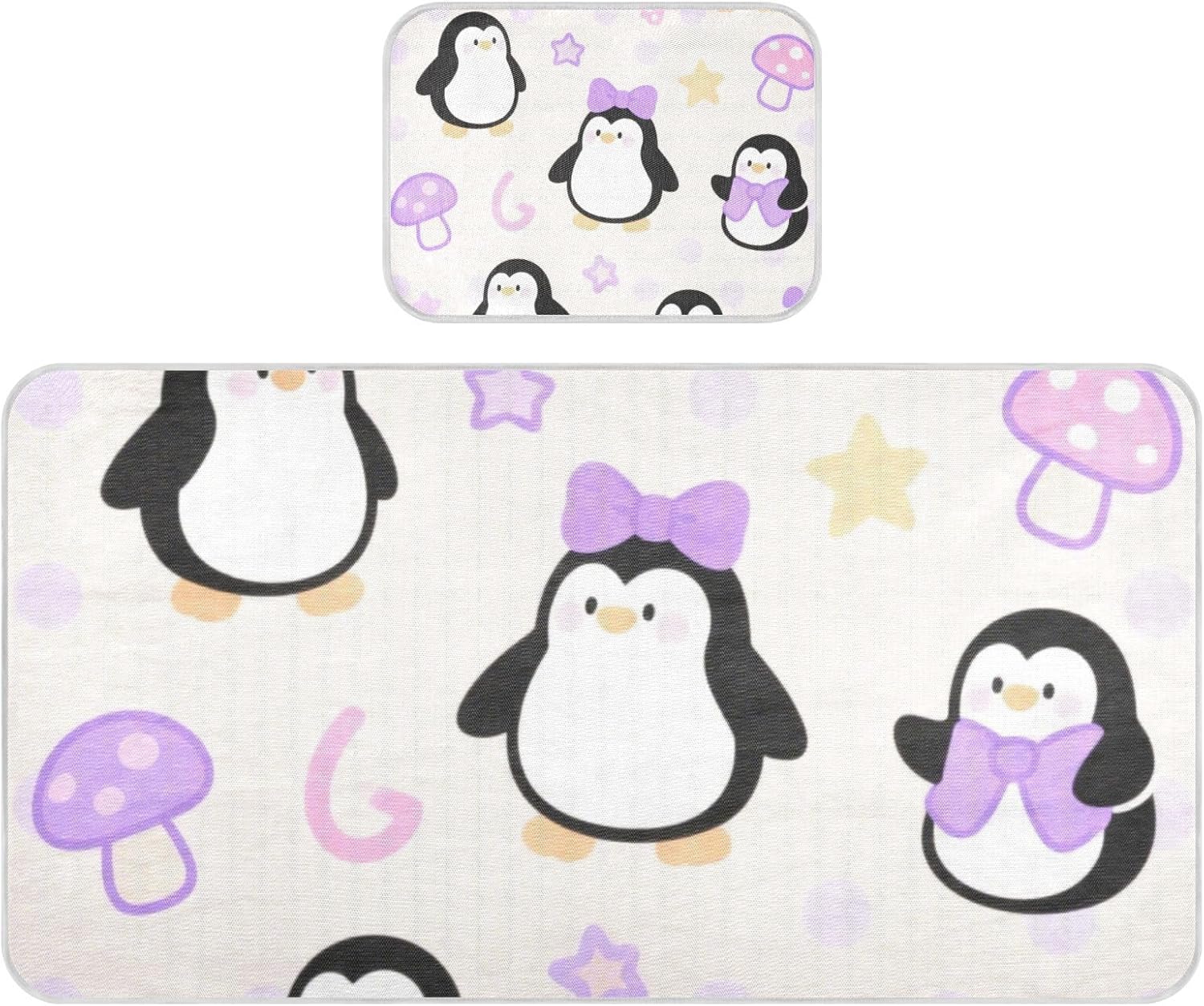 Cute Cartoon White Penguin Cooling Baby Mattress Pads 28" x 52" Ultra Soft Mattress Protector Pads for Baby&Toddler