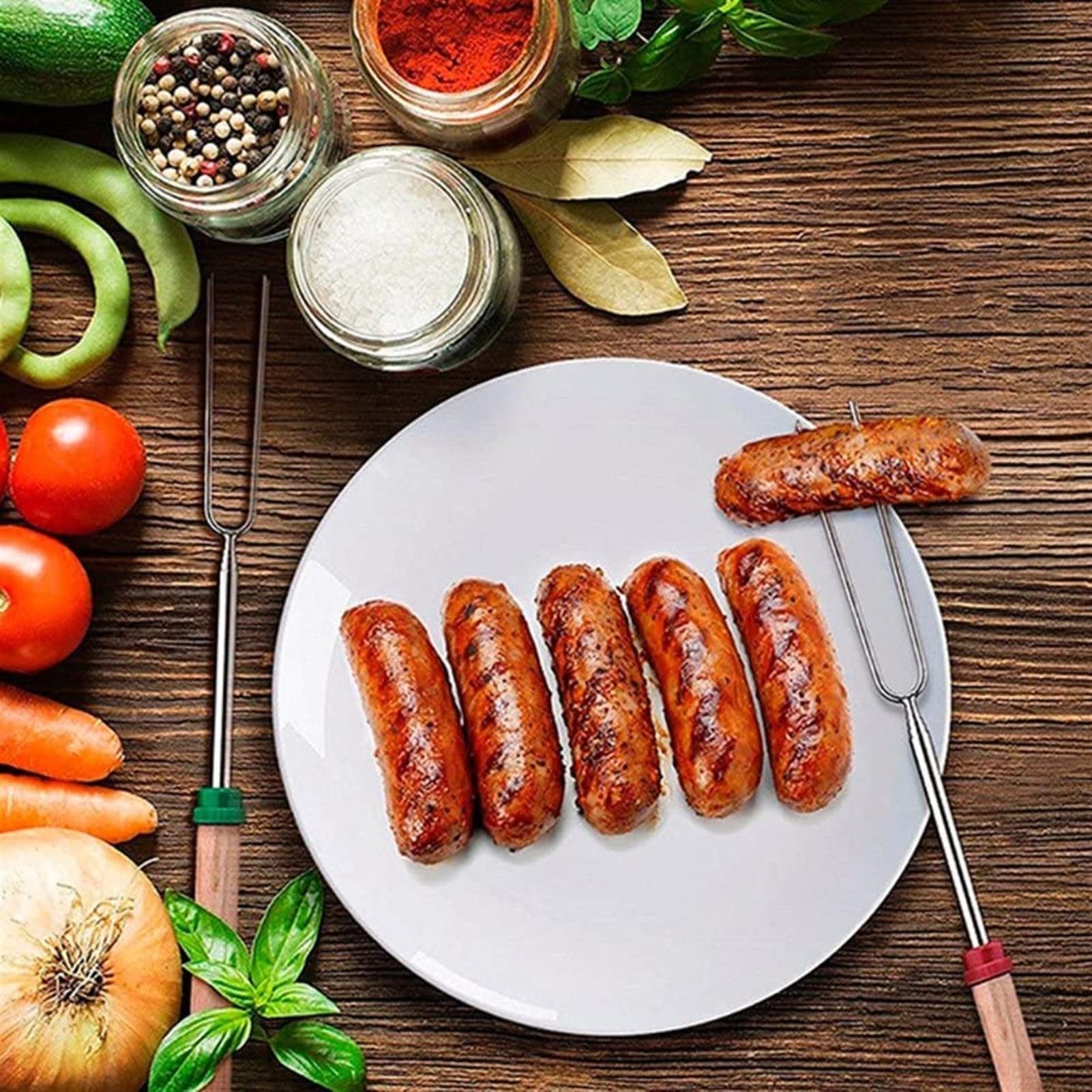 szt. 32-calowy widelec do grilla ze stali nierdzewnej kij do pieczenia prawoślazu teleskopowy szpikulec na Hot Dog BBQ piknikowy Camping (kolor: zestaw 8 i 2) (zestaw 8 i 2)