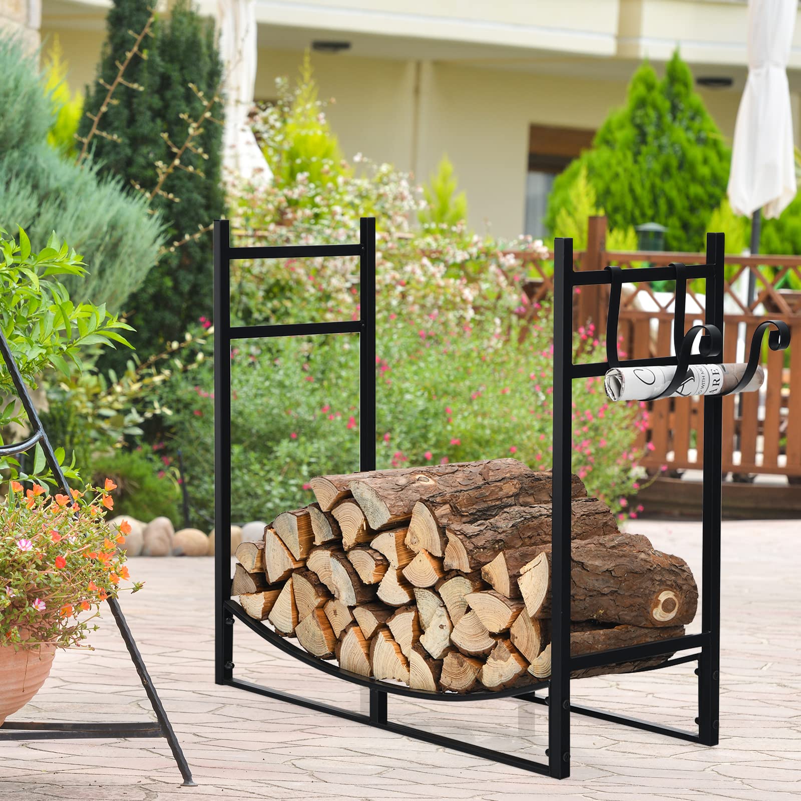 COSTWAY Range Bûche Intérieur 33", Porte-Bûches Charge 50 kg avec 2 Supports Amovibles pour Rangement Bois Intérieur, Porte Bûche Cheminée, 84 x 33 x 76 cm