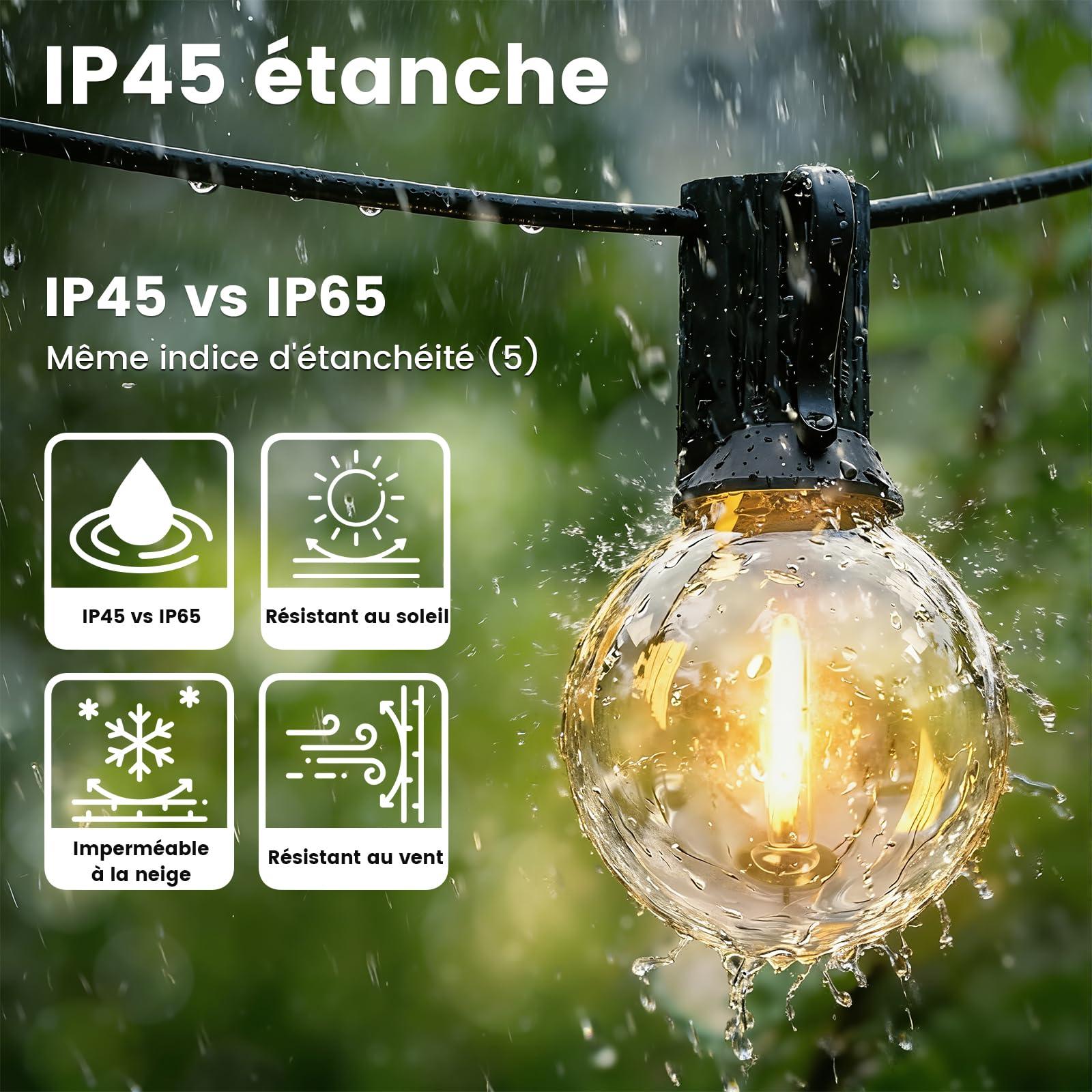 Yuusei Guirlande Lumineuse Exterieure, 45M Guirlande Guinguette Exterieur | Télécommande, étanche IP45, 75+2 G40 Ampoules LED Incassables pour Terrasse Deco Jardin Pergola Balcon Mariages et Fêtes