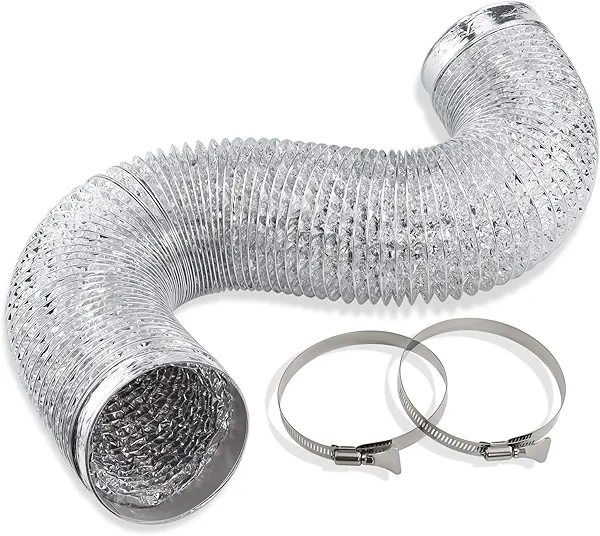 Cenipar Dryer Vent Hose-4 inch Ducting Vent Hose Flexible Aluminum Foil Non-Insulated (4 inch 8 feet) with 2 Clamps