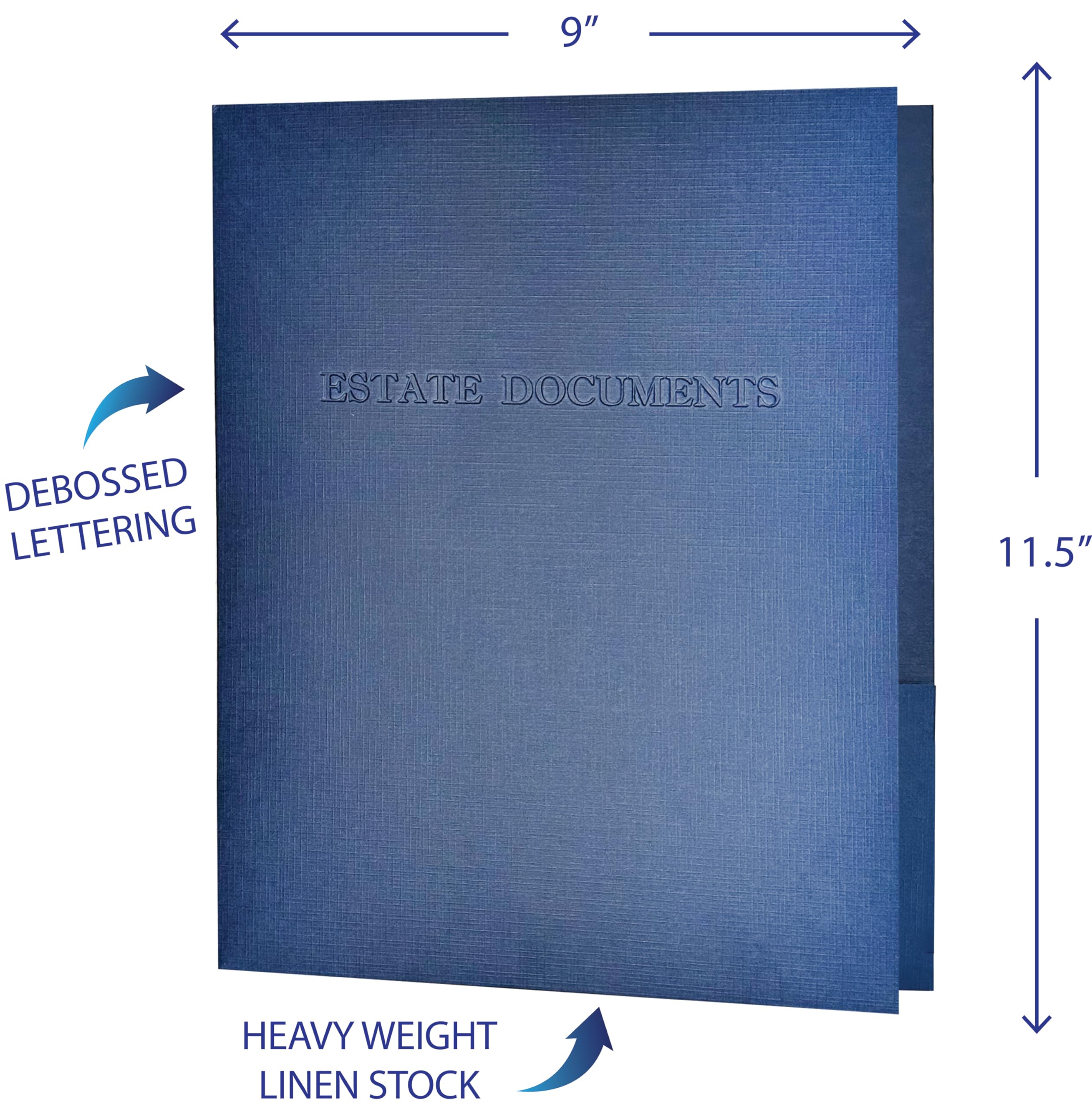 5 unidades, azul marino, carpetas de bolsillo de lino para documentos de planificación patrimonial, letras en relieve, (9 x 11.5) (azul marino)