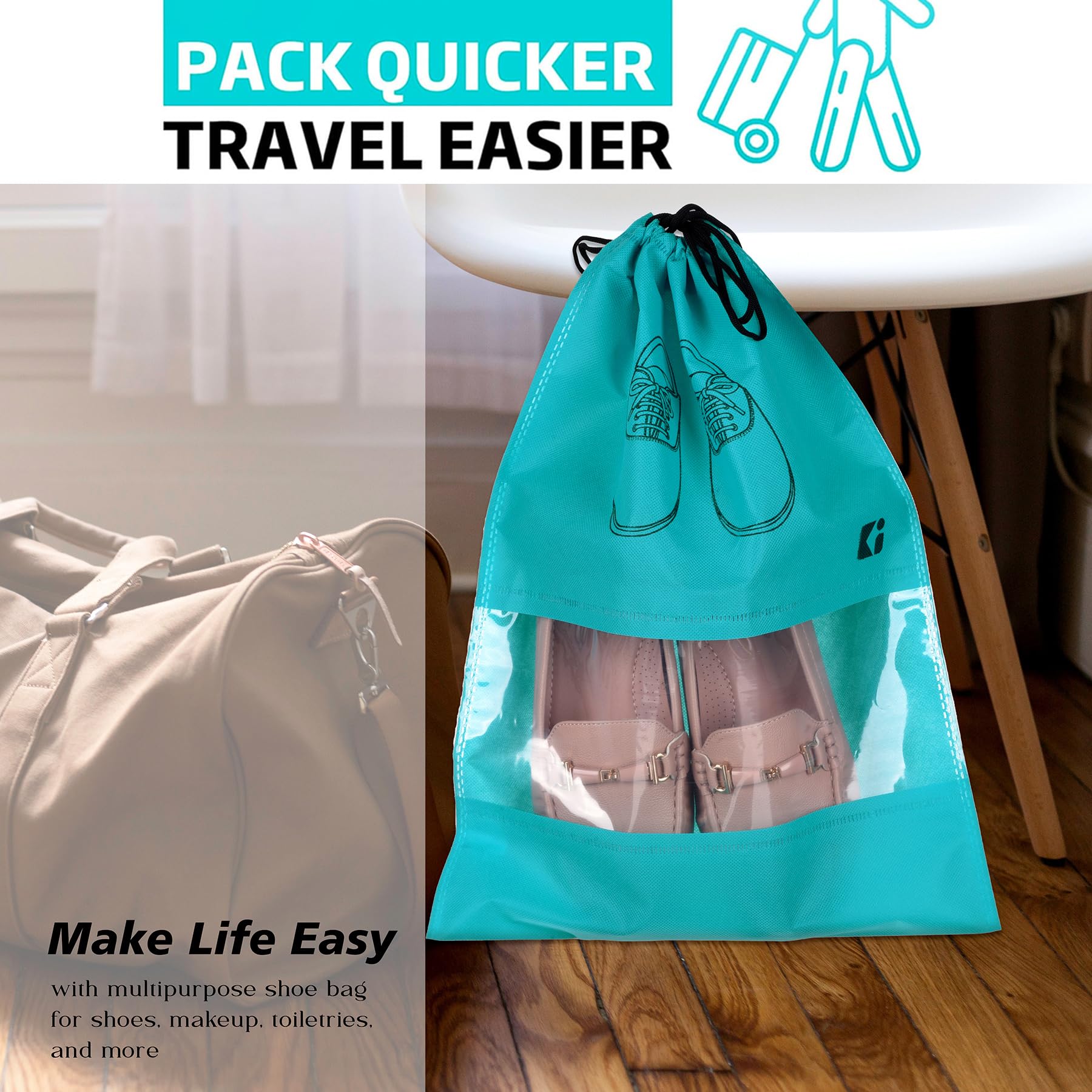 Kuber Industries Paquete de 10 bolsas para zapatos | Bolsas de zapatos para viajes | Bolsas de almacenamiento de zapatos no tejidas | Juego de organizadores de almacenamiento | Cubierta de zapatos con