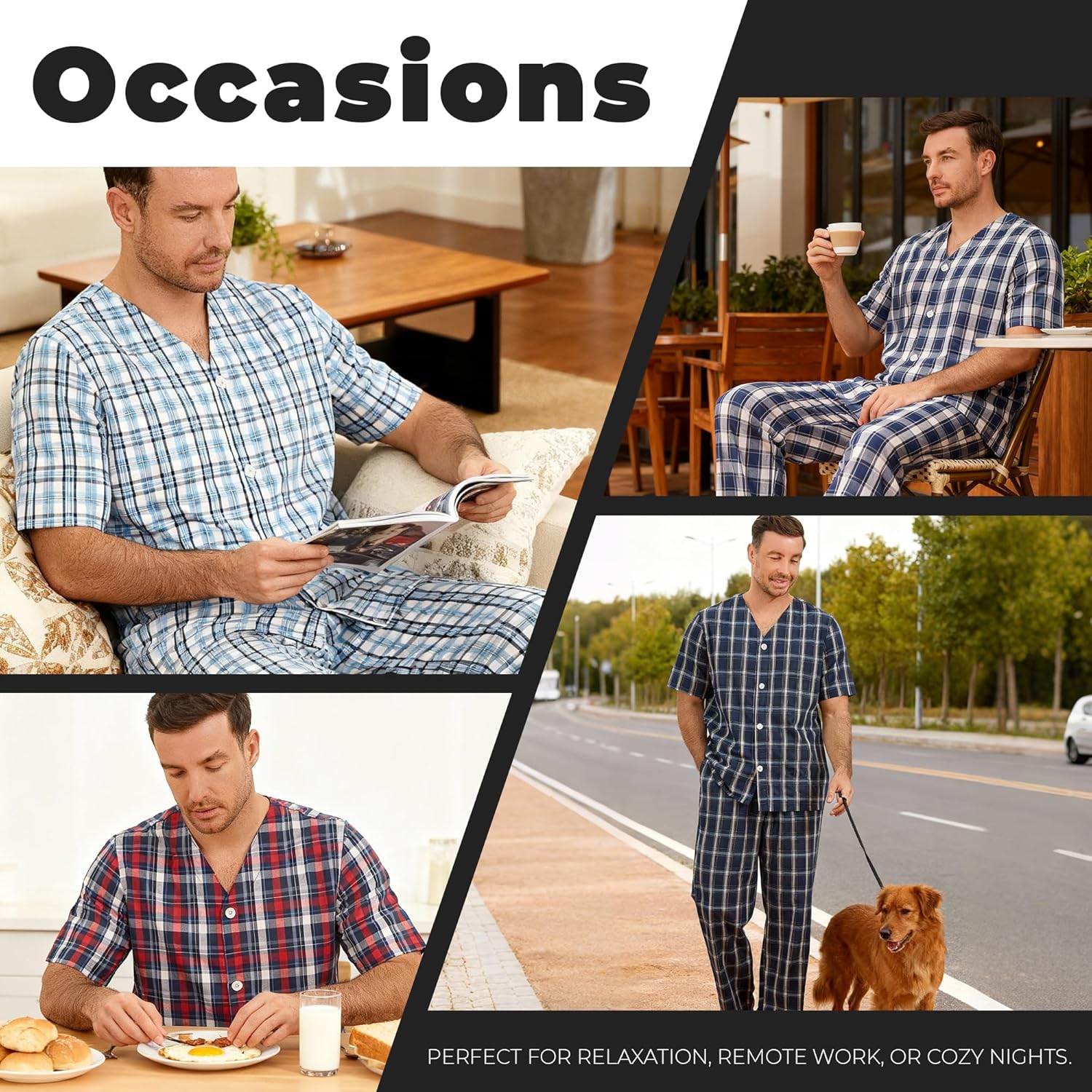 Vulcanodon 100% Cotton Mens Pajamas Set, Lightweight Button Up Mens Sleepwear - Image 5