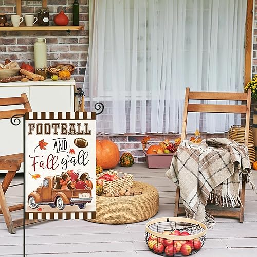 Miniatura 3 de Banderas de jardín de otoño de Acción de Gracias de bienvenida para decoraciones exteriores, camión de fútbol y otoño con hojas de arce, bandera de