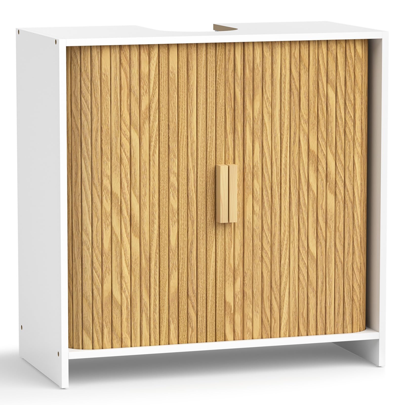 Mobile sottolavabo in legno con porta arrotolabile, per il bagno
